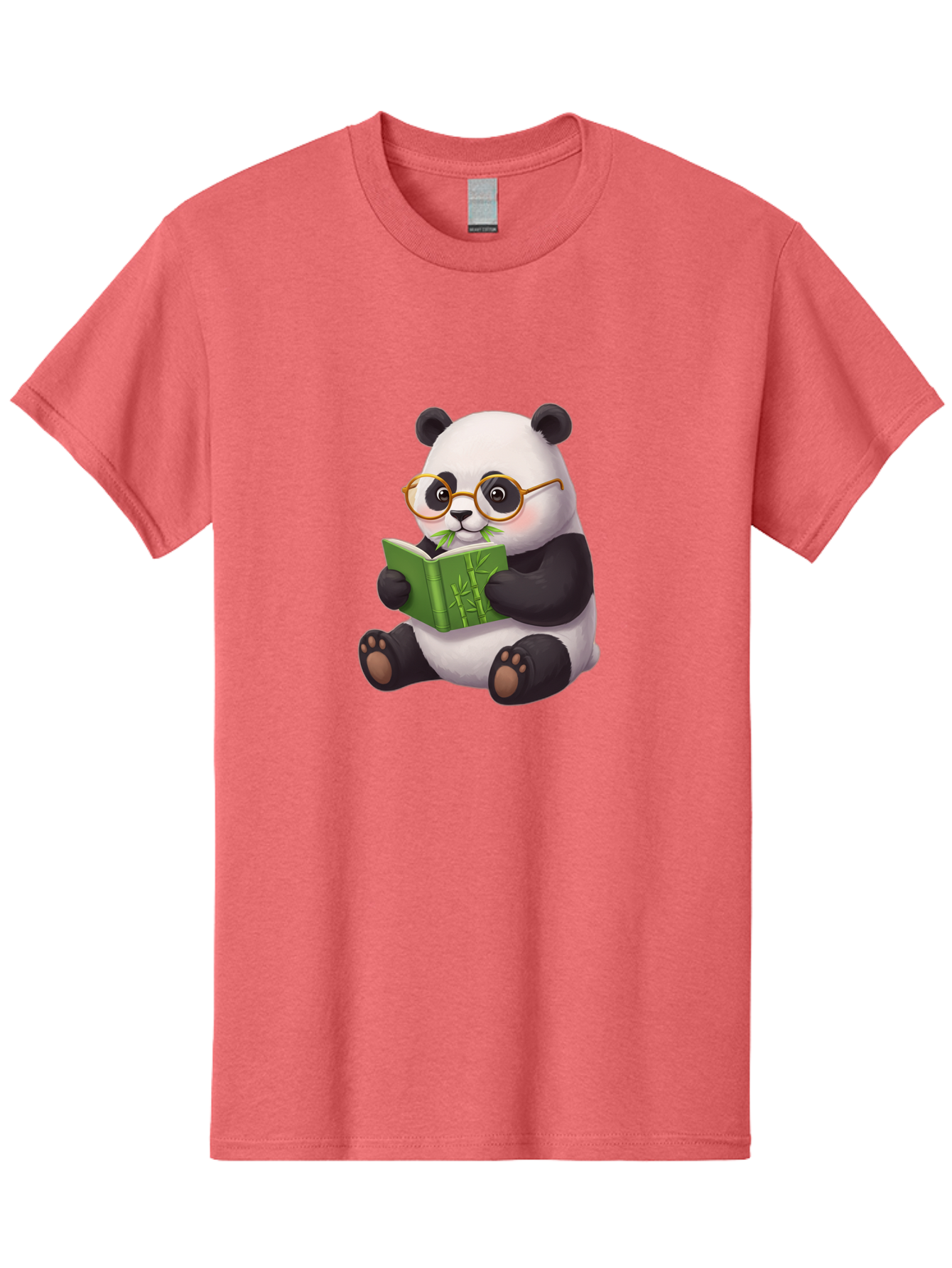 Panda-Reading Men'S Graphic Tee, 100% Cotton, Comfortable Casual Summer Wear, Machine Washable, Cartoon Panda, Reading A Book, Glasses, Cute Animal, Bamboo, Playful Illustration, Relaxed Atmosphere, Fun Character, Adorable Bae604