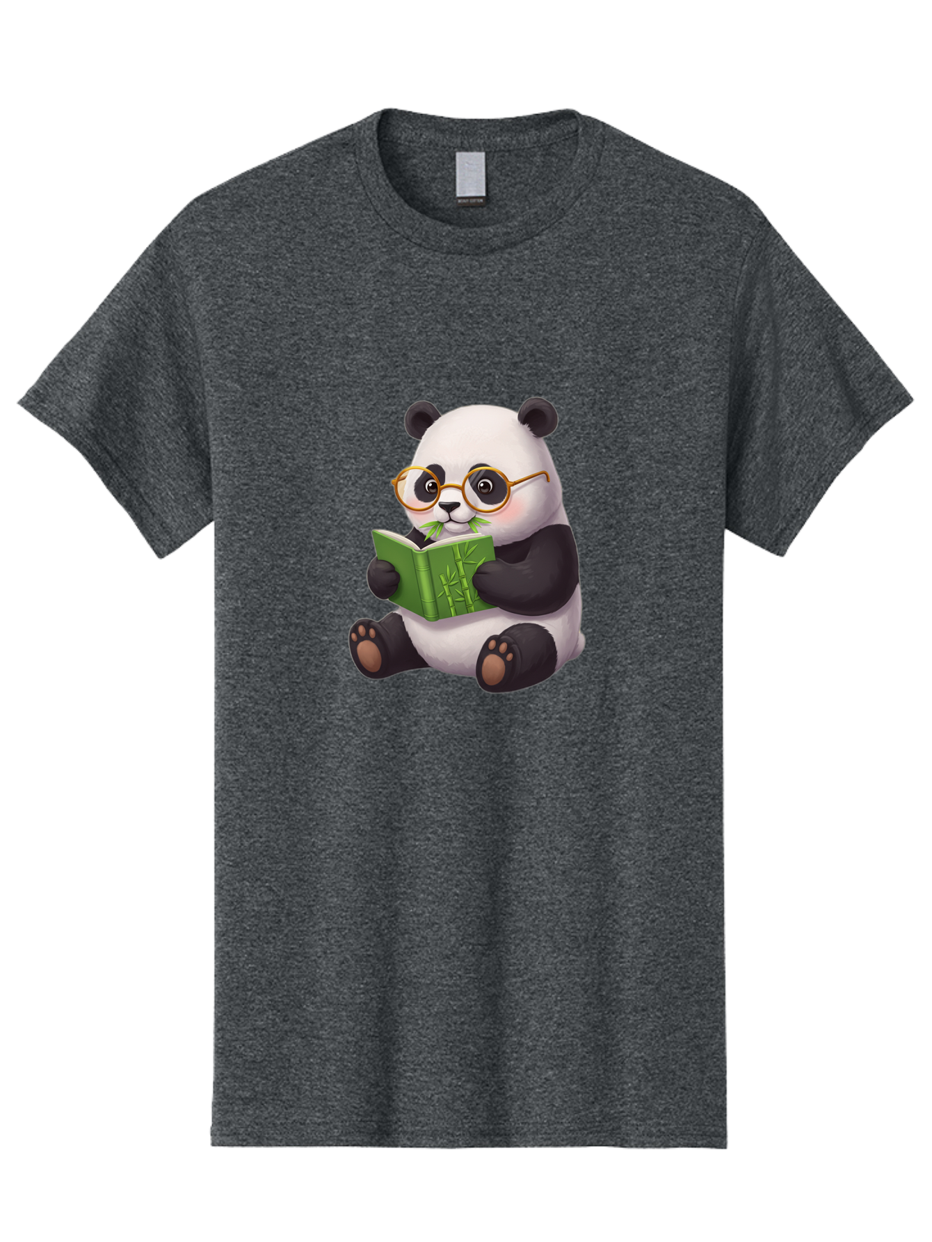 Panda-Reading Men'S Graphic Tee, 100% Cotton, Comfortable Casual Summer Wear, Machine Washable, Cartoon Panda, Reading A Book, Glasses, Cute Animal, Bamboo, Playful Illustration, Relaxed Atmosphere, Fun Character, Adorable Bae604