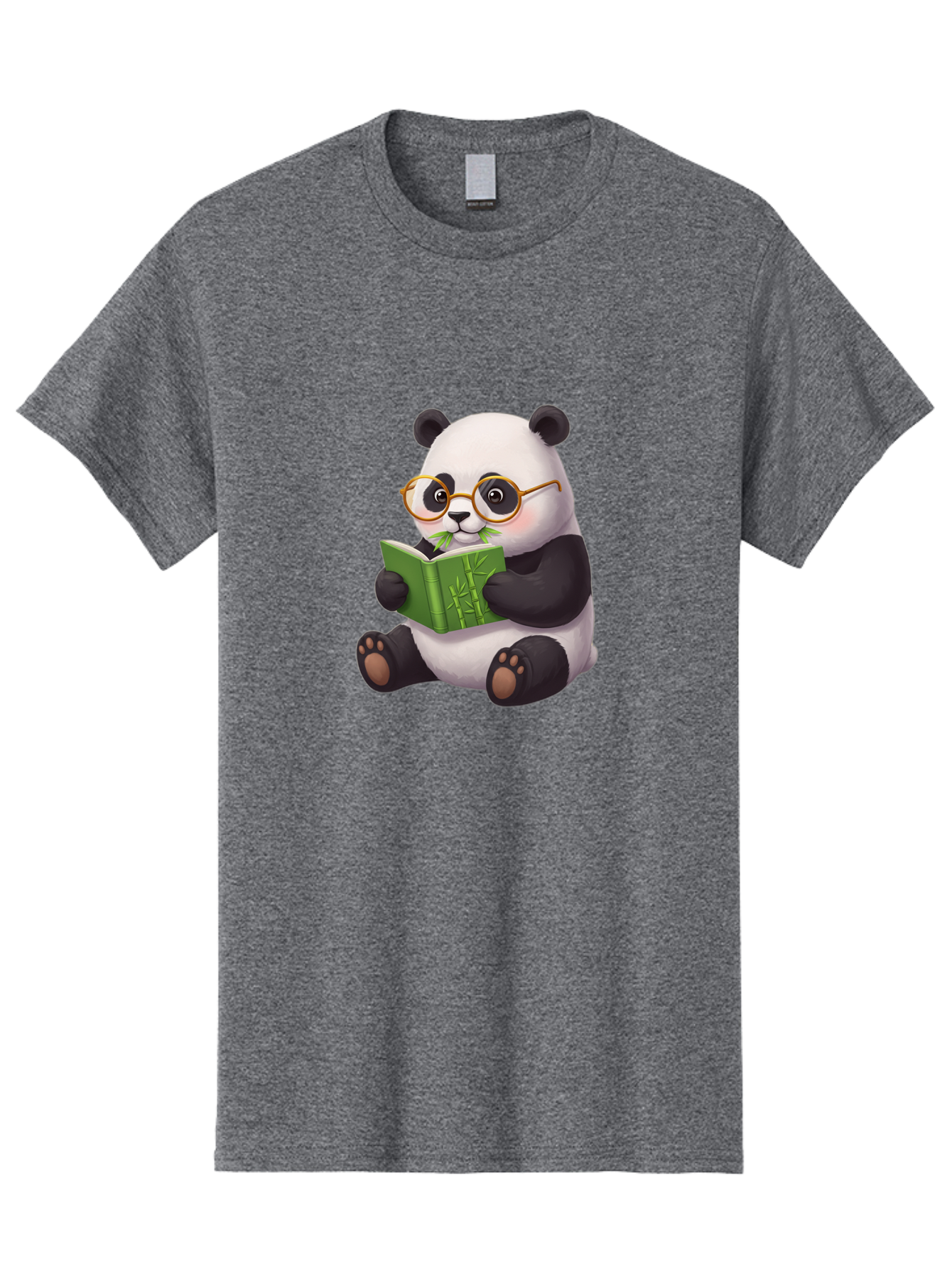 Panda-Reading Men'S Graphic Tee, 100% Cotton, Comfortable Casual Summer Wear, Machine Washable, Cartoon Panda, Reading A Book, Glasses, Cute Animal, Bamboo, Playful Illustration, Relaxed Atmosphere, Fun Character, Adorable Bae604