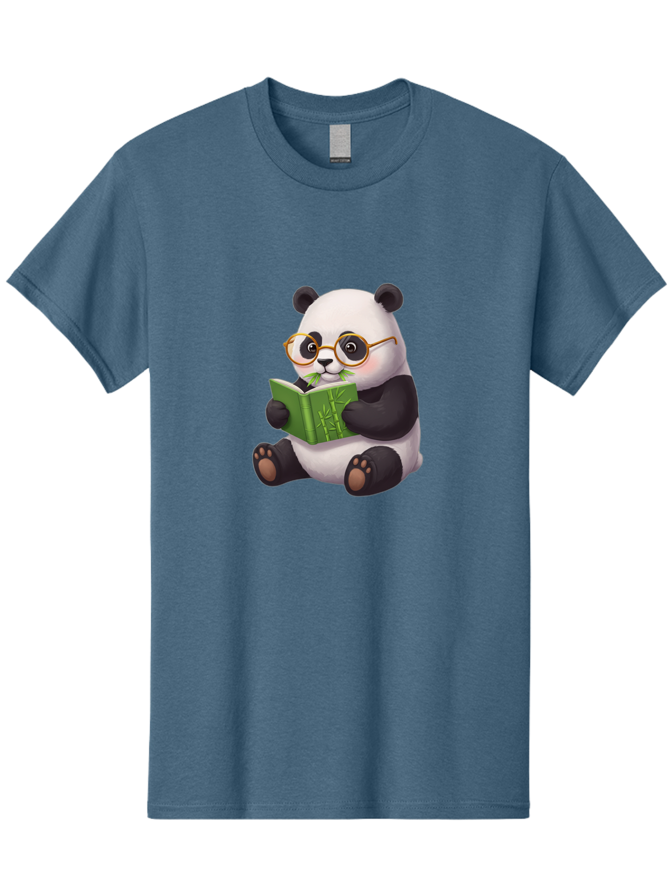 Panda-Reading Men'S Graphic Tee, 100% Cotton, Comfortable Casual Summer Wear, Machine Washable, Cartoon Panda, Reading A Book, Glasses, Cute Animal, Bamboo, Playful Illustration, Relaxed Atmosphere, Fun Character, Adorable Bae604