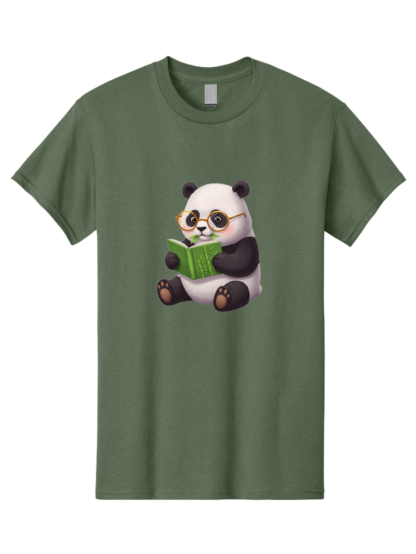 Panda-Reading Men'S Graphic Tee, 100% Cotton, Comfortable Casual Summer Wear, Machine Washable, Cartoon Panda, Reading A Book, Glasses, Cute Animal, Bamboo, Playful Illustration, Relaxed Atmosphere, Fun Character, Adorable Bae604