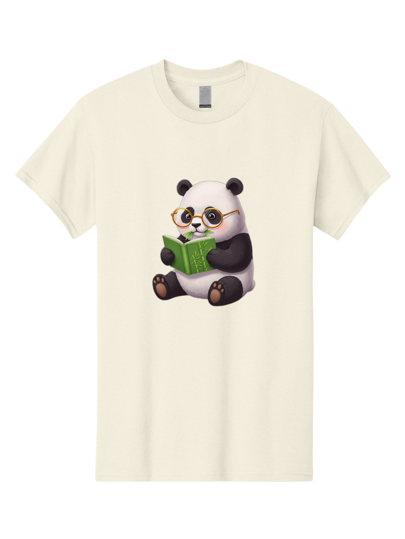Panda-Reading Men'S Graphic Tee, 100% Cotton, Comfortable Casual Summer Wear, Machine Washable, Cartoon Panda, Reading A Book, Glasses, Cute Animal, Bamboo, Playful Illustration, Relaxed Atmosphere, Fun Character, Adorable Bae604