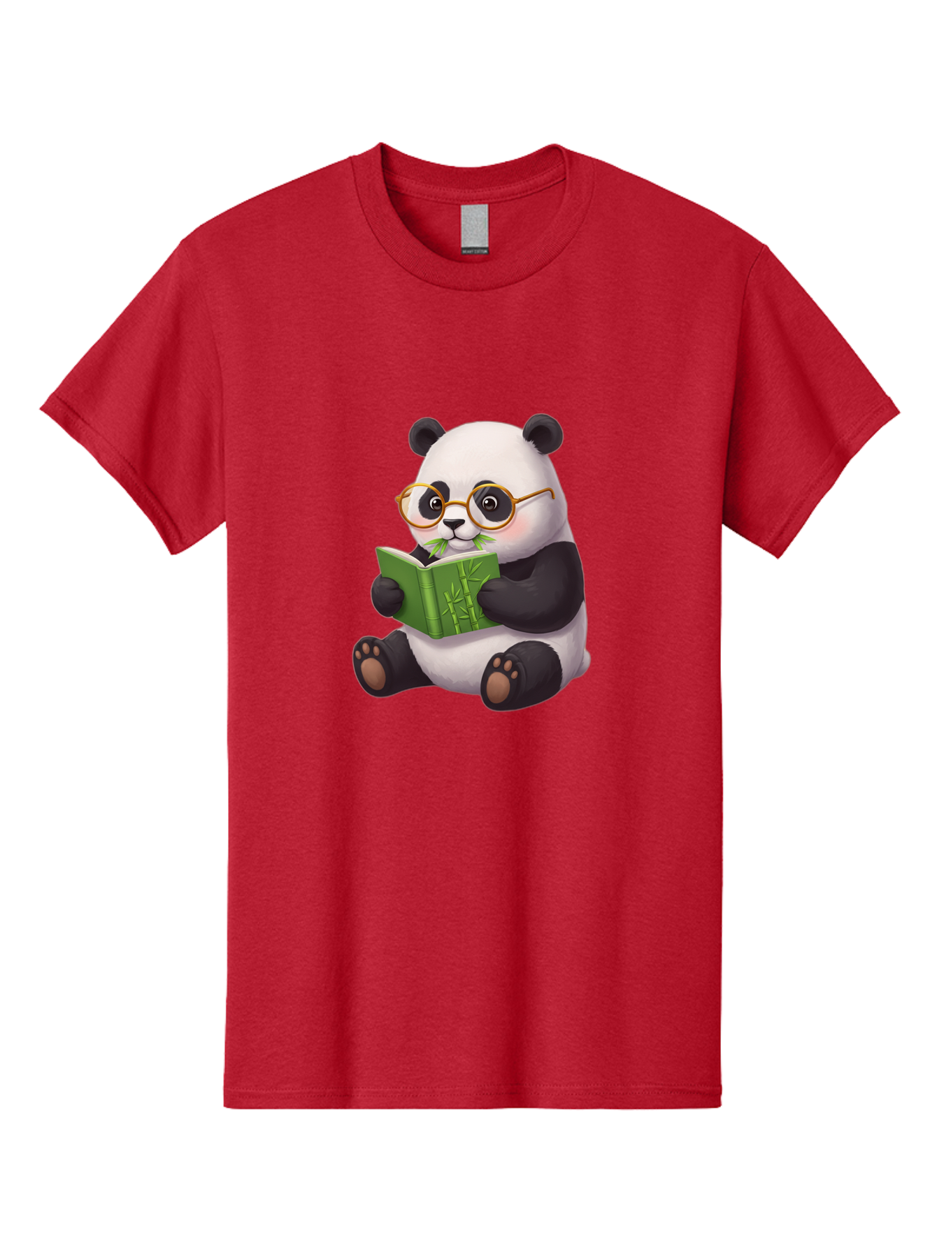 Panda-Reading Men'S Graphic Tee, 100% Cotton, Comfortable Casual Summer Wear, Machine Washable, Cartoon Panda, Reading A Book, Glasses, Cute Animal, Bamboo, Playful Illustration, Relaxed Atmosphere, Fun Character, Adorable Bae604