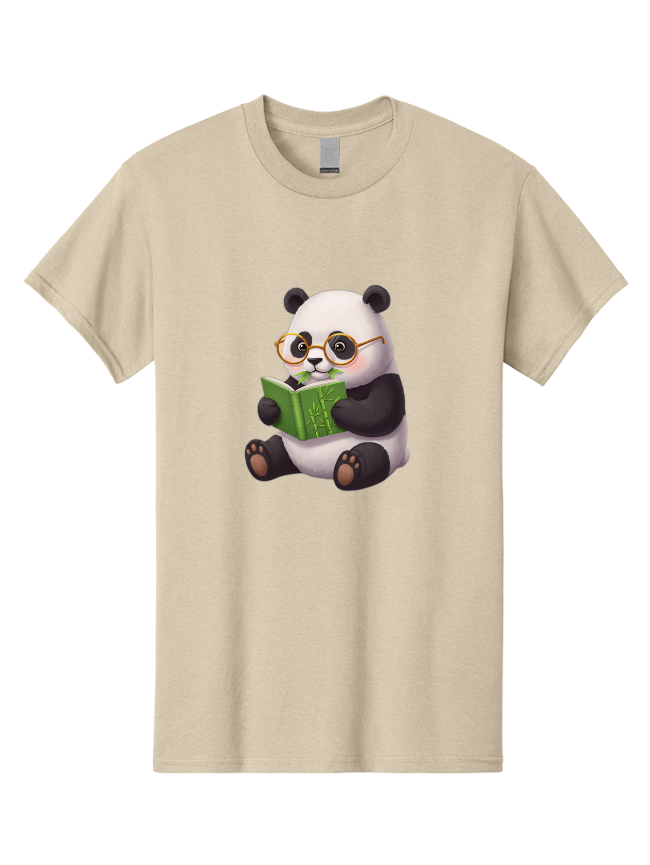 Panda-Reading Men'S Graphic Tee, 100% Cotton, Comfortable Casual Summer Wear, Machine Washable, Cartoon Panda, Reading A Book, Glasses, Cute Animal, Bamboo, Playful Illustration, Relaxed Atmosphere, Fun Character, Adorable Bae604
