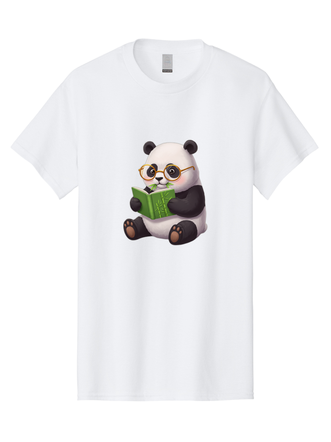 Panda-Reading Men'S Graphic Tee, 100% Cotton, Comfortable Casual Summer Wear, Machine Washable, Cartoon Panda, Reading A Book, Glasses, Cute Animal, Bamboo, Playful Illustration, Relaxed Atmosphere, Fun Character, Adorable Bae604