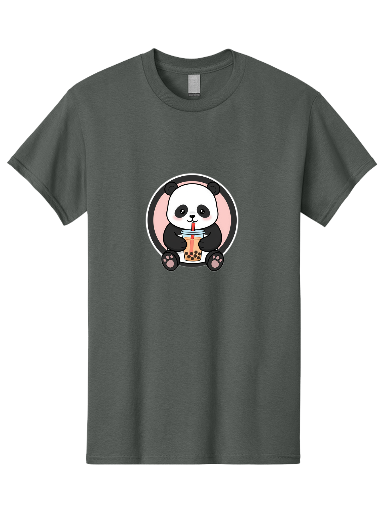 Panda-Sipping-Bubble-Tea Men'S Graphic Tee, 100% Cotton, Comfortable Casual Summer Wear, Machine Washable, Cartoon Panda, Dj Headphones, Bubble Tea, Milk Tea, Boba Drink, Kawaii Character, Cute Animal, Fun Design, Playful Illustration, Bae605