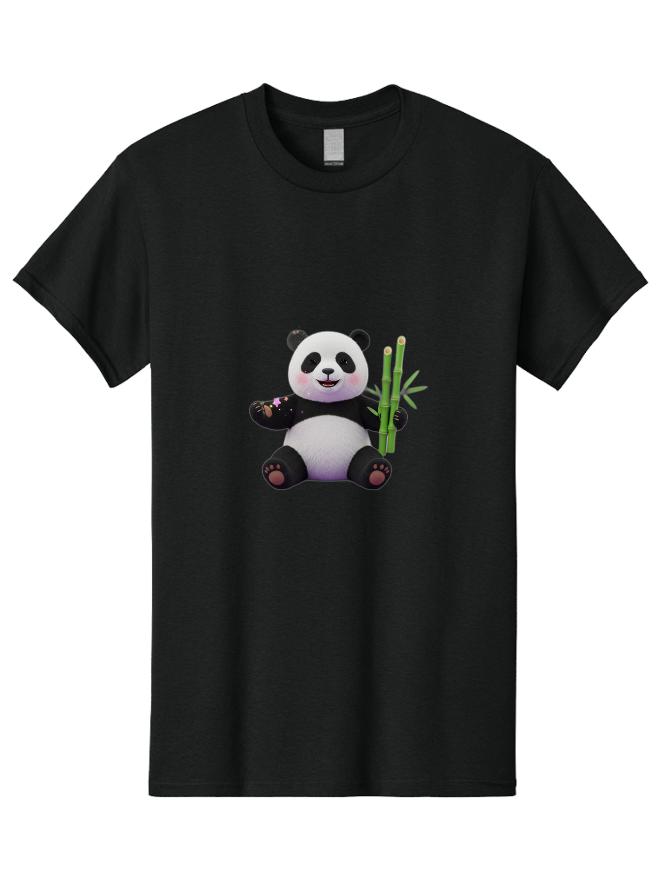 Panda-With-Bamboo-1 Men'S Graphic Tee, 100% Cotton, Comfortable Casual Summer Wear, Machine Washable, Cartoon Panda, Adorable Bear, Black And White Fur, Cute Expression, Bamboo Shoots, Sushi Roll, Funny Character, Playful Design, Kawaii Style Bae606