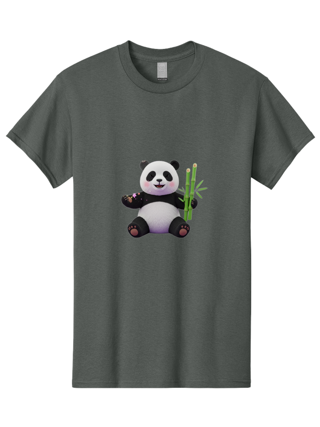 Panda-With-Bamboo-1 Men'S Graphic Tee, 100% Cotton, Comfortable Casual Summer Wear, Machine Washable, Cartoon Panda, Adorable Bear, Black And White Fur, Cute Expression, Bamboo Shoots, Sushi Roll, Funny Character, Playful Design, Kawaii Style Bae606