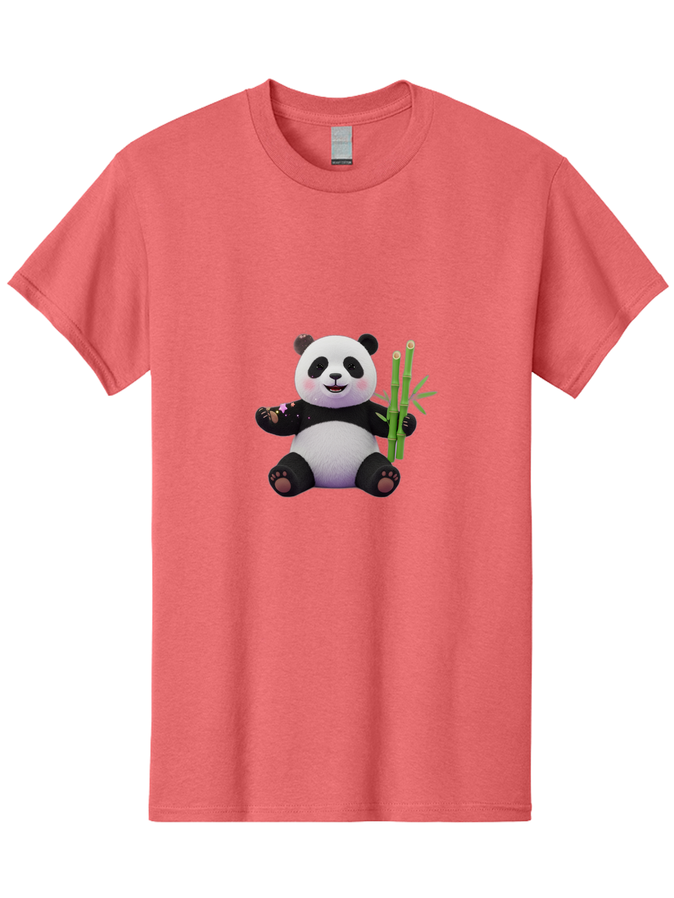 Panda-With-Bamboo-1 Men'S Graphic Tee, 100% Cotton, Comfortable Casual Summer Wear, Machine Washable, Cartoon Panda, Adorable Bear, Black And White Fur, Cute Expression, Bamboo Shoots, Sushi Roll, Funny Character, Playful Design, Kawaii Style Bae606