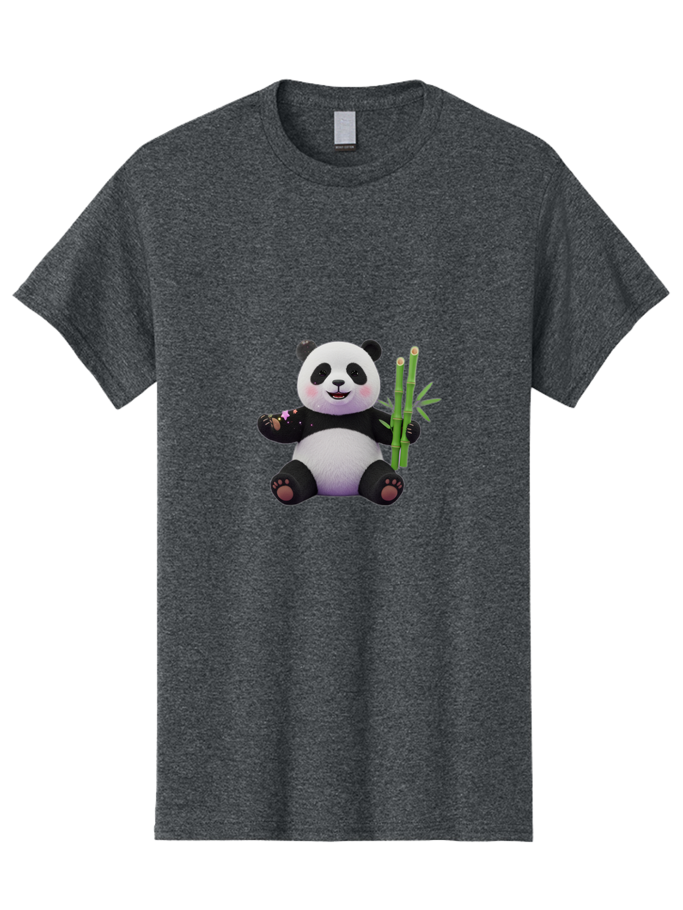 Panda-With-Bamboo-1 Men'S Graphic Tee, 100% Cotton, Comfortable Casual Summer Wear, Machine Washable, Cartoon Panda, Adorable Bear, Black And White Fur, Cute Expression, Bamboo Shoots, Sushi Roll, Funny Character, Playful Design, Kawaii Style Bae606