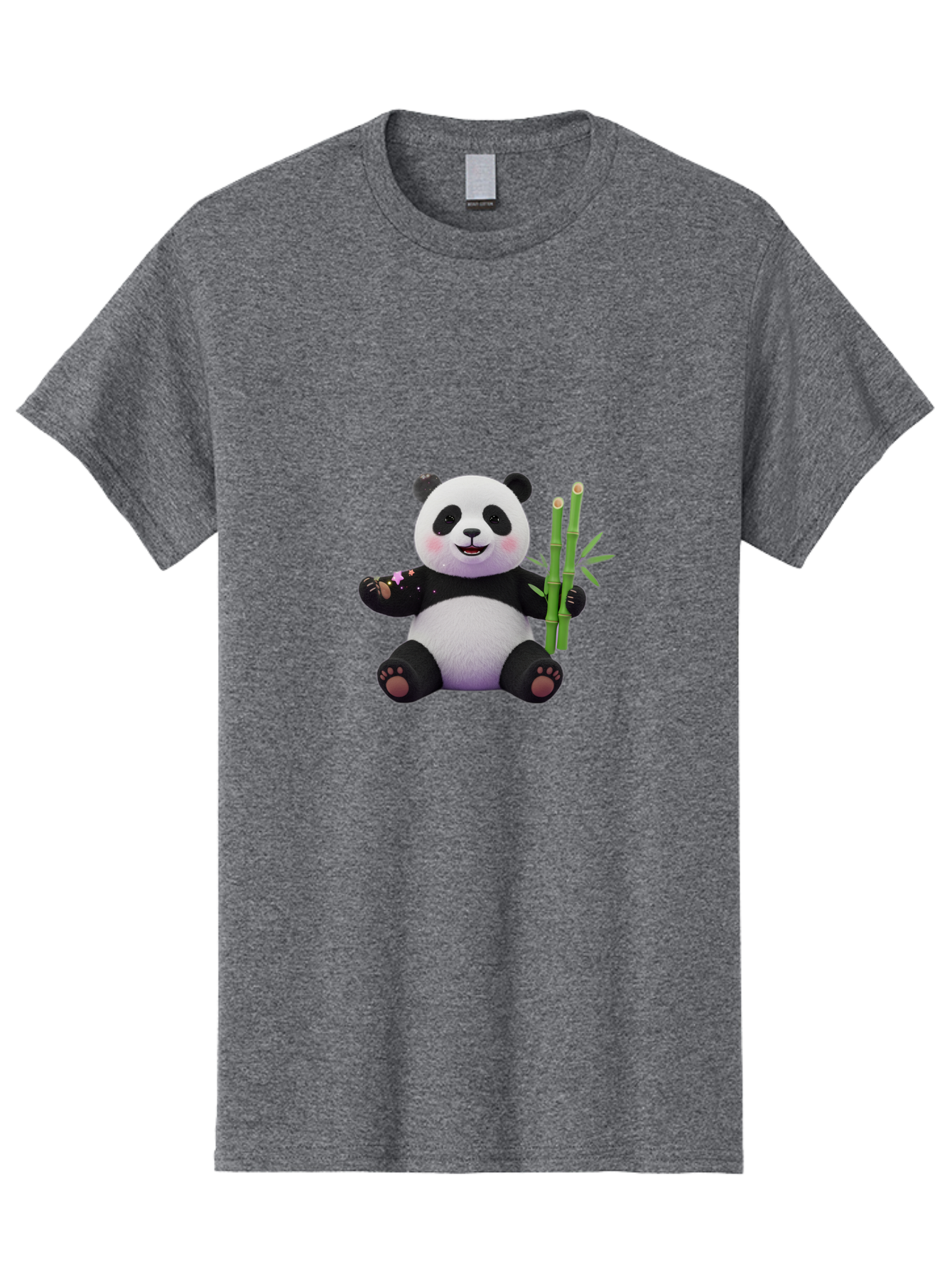 Panda-With-Bamboo-1 Men'S Graphic Tee, 100% Cotton, Comfortable Casual Summer Wear, Machine Washable, Cartoon Panda, Adorable Bear, Black And White Fur, Cute Expression, Bamboo Shoots, Sushi Roll, Funny Character, Playful Design, Kawaii Style Bae606