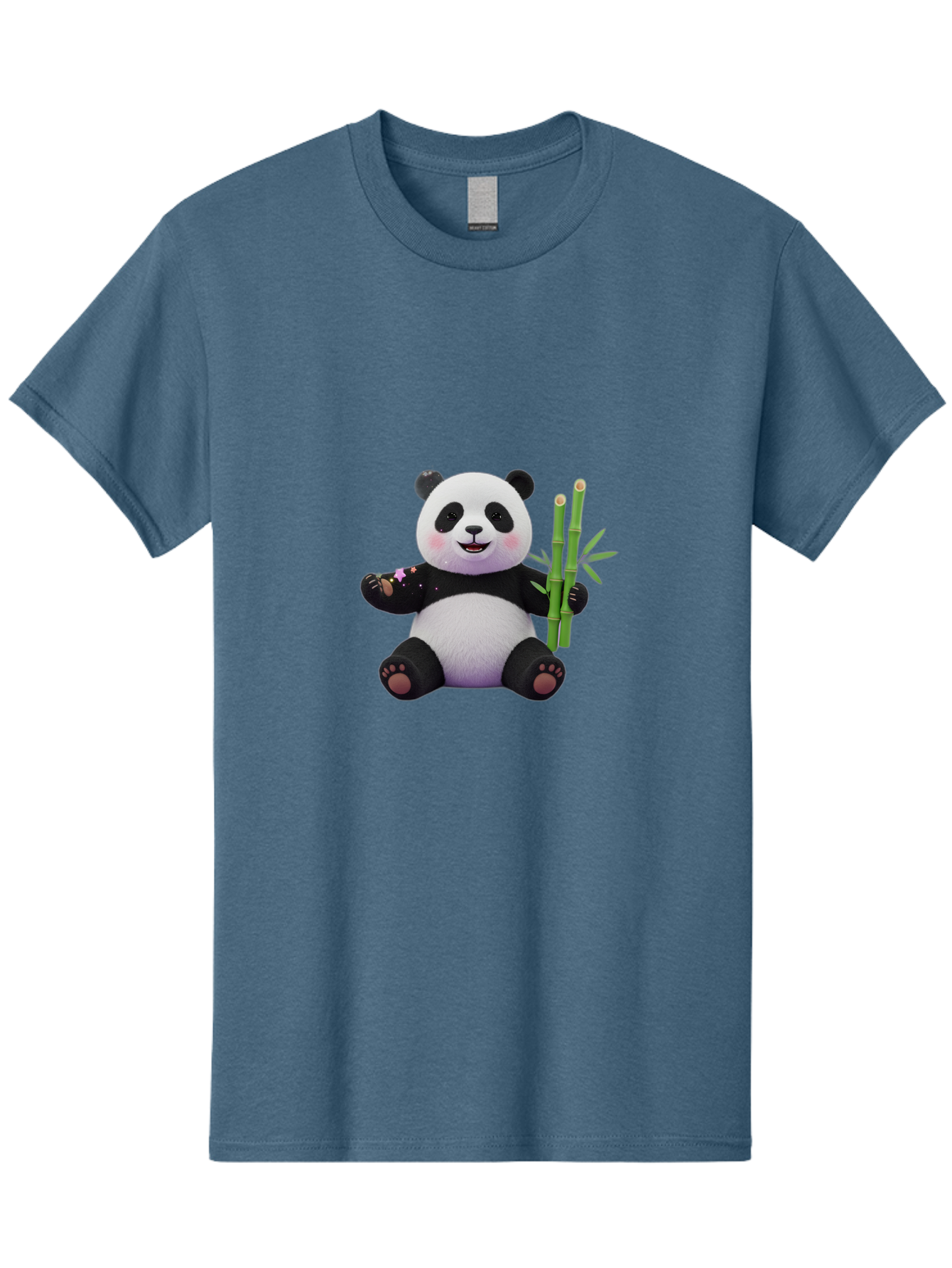 Panda-With-Bamboo-1 Men'S Graphic Tee, 100% Cotton, Comfortable Casual Summer Wear, Machine Washable, Cartoon Panda, Adorable Bear, Black And White Fur, Cute Expression, Bamboo Shoots, Sushi Roll, Funny Character, Playful Design, Kawaii Style Bae606