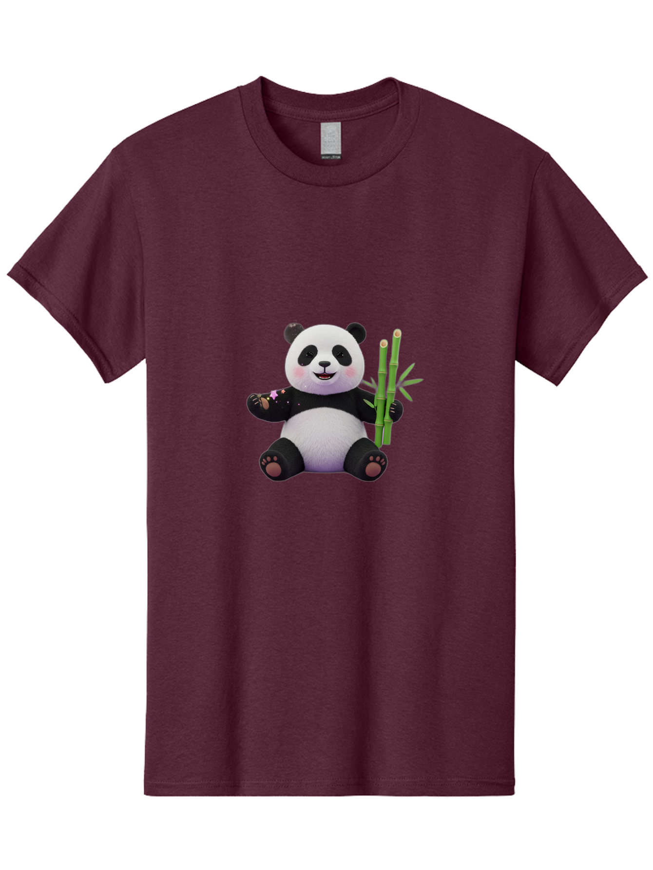 Panda-With-Bamboo-1 Men'S Graphic Tee, 100% Cotton, Comfortable Casual Summer Wear, Machine Washable, Cartoon Panda, Adorable Bear, Black And White Fur, Cute Expression, Bamboo Shoots, Sushi Roll, Funny Character, Playful Design, Kawaii Style Bae606