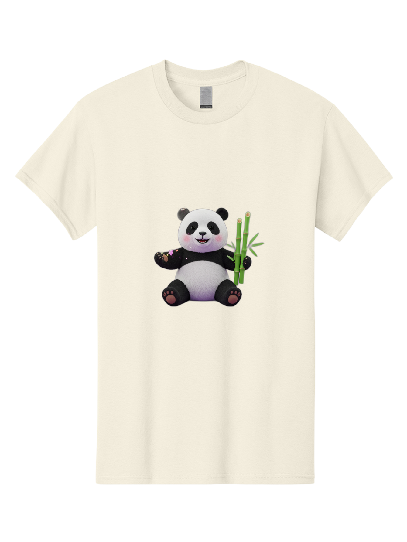 Panda-With-Bamboo-1 Men'S Graphic Tee, 100% Cotton, Comfortable Casual Summer Wear, Machine Washable, Cartoon Panda, Adorable Bear, Black And White Fur, Cute Expression, Bamboo Shoots, Sushi Roll, Funny Character, Playful Design, Kawaii Style Bae606