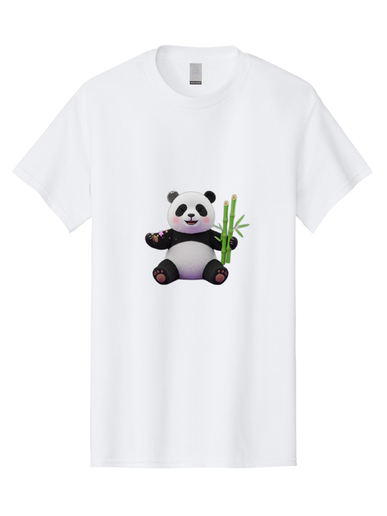 Panda-With-Bamboo-1 Men'S Graphic Tee, 100% Cotton, Comfortable Casual Summer Wear, Machine Washable, Cartoon Panda, Adorable Bear, Black And White Fur, Cute Expression, Bamboo Shoots, Sushi Roll, Funny Character, Playful Design, Kawaii Style Bae606