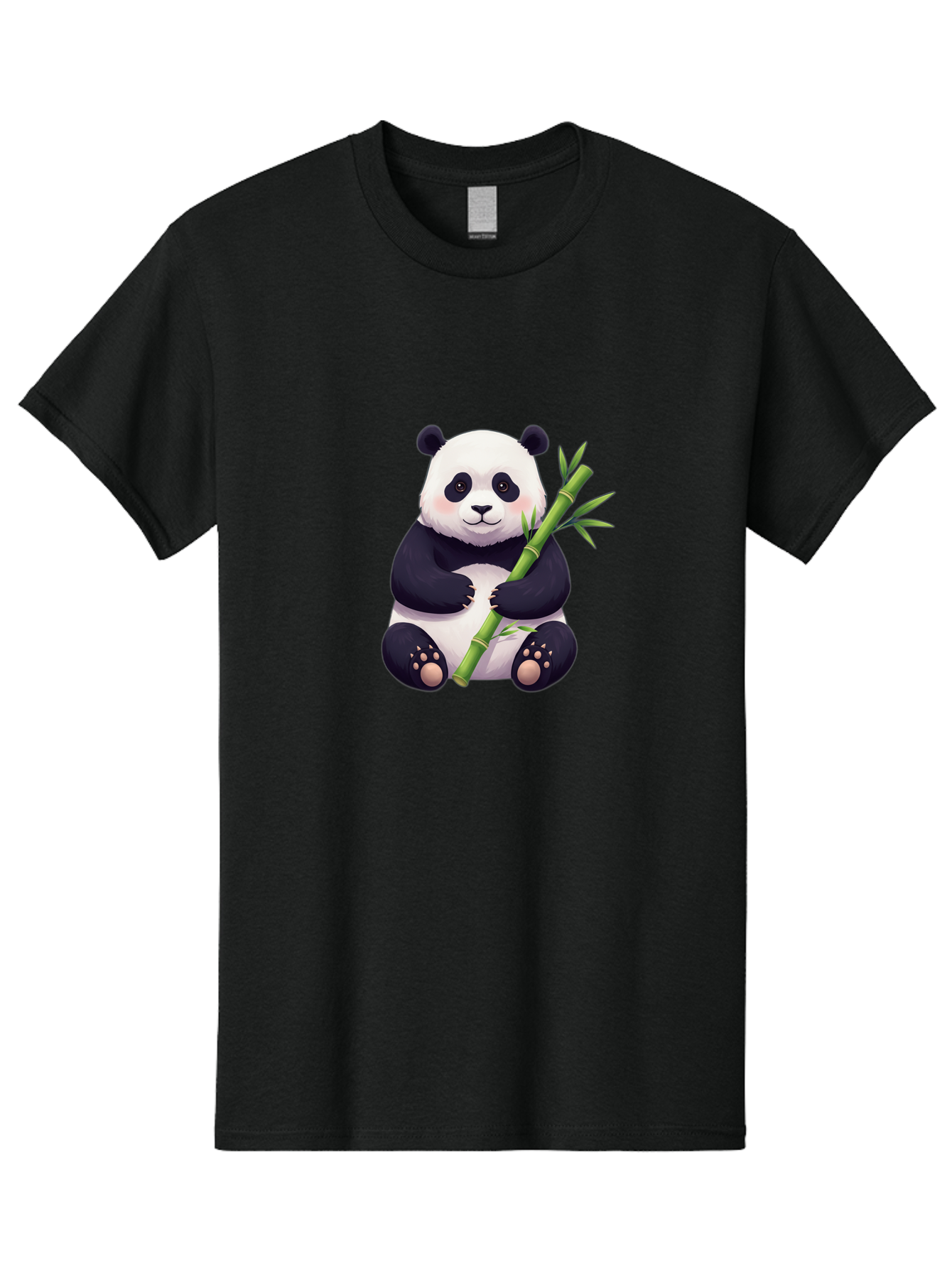 Panda-With-Bamboo Men'S Graphic Tee, 100% Cotton, Comfortable Casual Summer Wear, Machine Washable, Cartoon Panda, Giant Panda, Bamboo, Cute Animal, Black And White Fur, Adorable, Charming, Animal Lover, Wildlife, Conservation Bae607