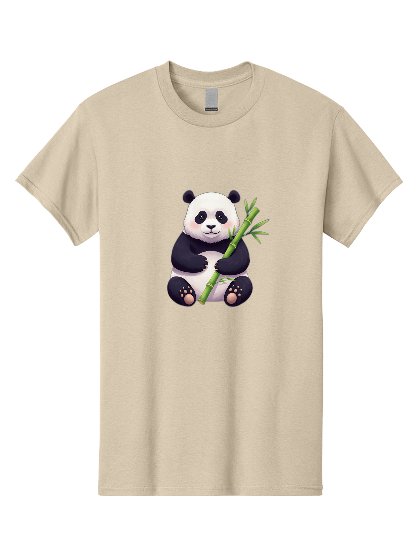 Panda-With-Bamboo Men'S Graphic Tee, 100% Cotton, Comfortable Casual Summer Wear, Machine Washable, Cartoon Panda, Giant Panda, Bamboo, Cute Animal, Black And White Fur, Adorable, Charming, Animal Lover, Wildlife, Conservation Bae607