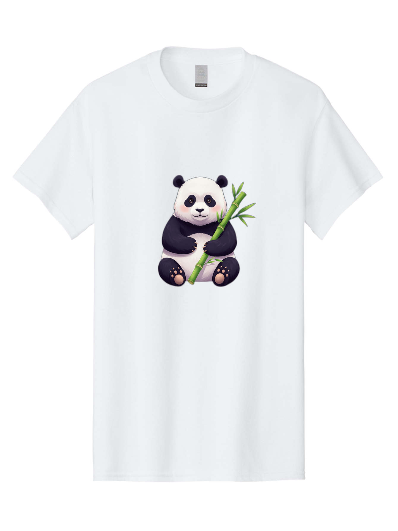 Panda-With-Bamboo Men'S Graphic Tee, 100% Cotton, Comfortable Casual Summer Wear, Machine Washable, Cartoon Panda, Giant Panda, Bamboo, Cute Animal, Black And White Fur, Adorable, Charming, Animal Lover, Wildlife, Conservation Bae607