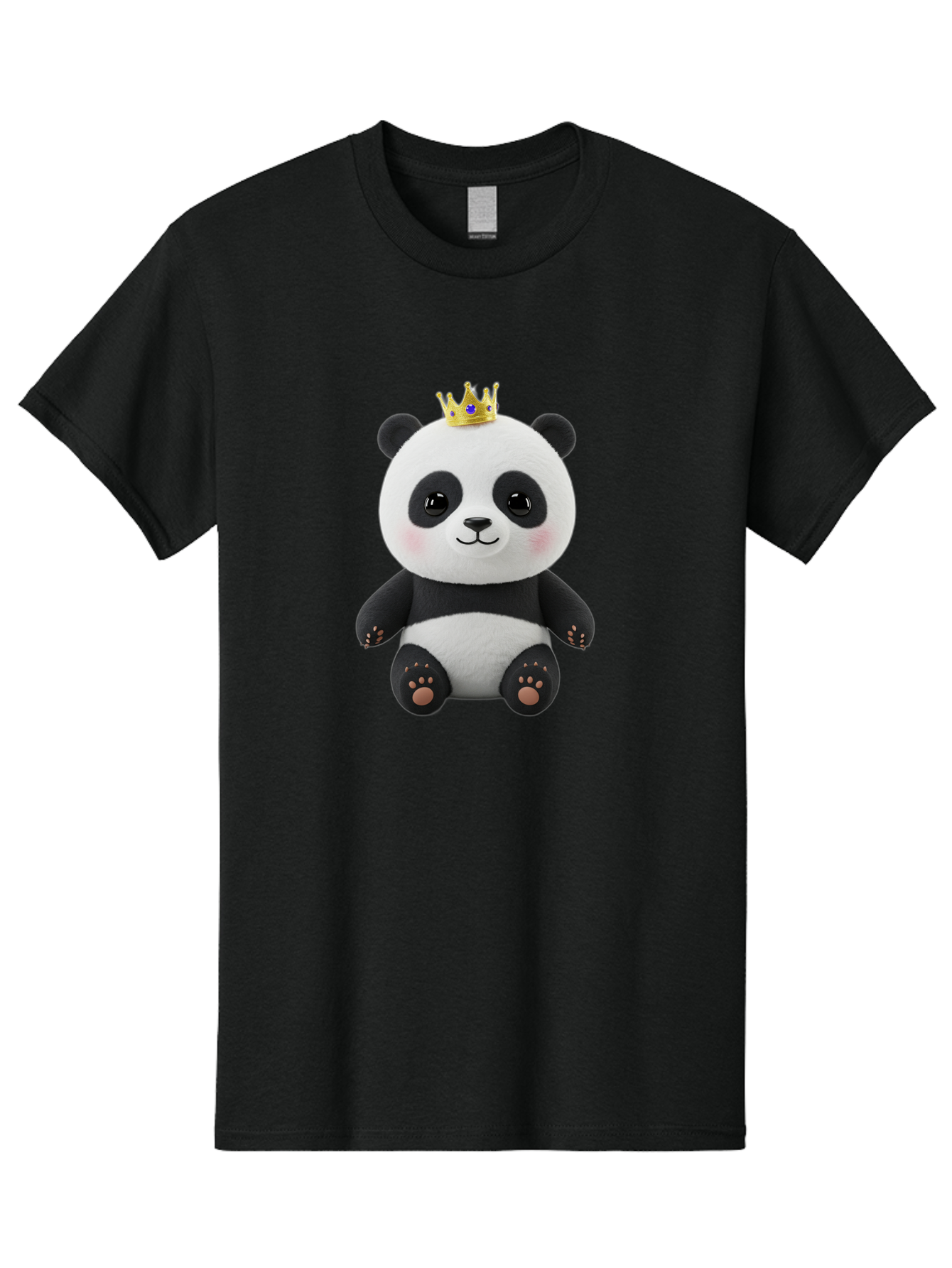 Panda-With-Crown-1 Men'S Graphic Tee, 100% Cotton, Comfortable Casual Summer Wear, Machine Washable, Cute Panda Bear, Plush Toy, Crown On Head, Adorable Face, Soft Toy, Black And White Panda, Crown Jewel, Royal Treatment, Baby Panda, Bae608