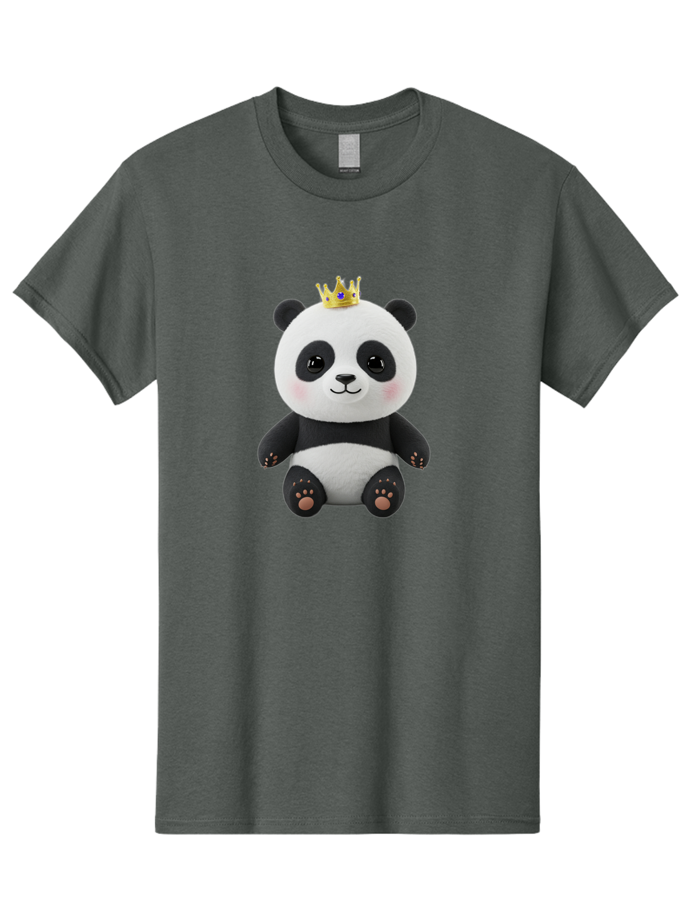 Panda-With-Crown-1 Men'S Graphic Tee, 100% Cotton, Comfortable Casual Summer Wear, Machine Washable, Cute Panda Bear, Plush Toy, Crown On Head, Adorable Face, Soft Toy, Black And White Panda, Crown Jewel, Royal Treatment, Baby Panda, Bae608