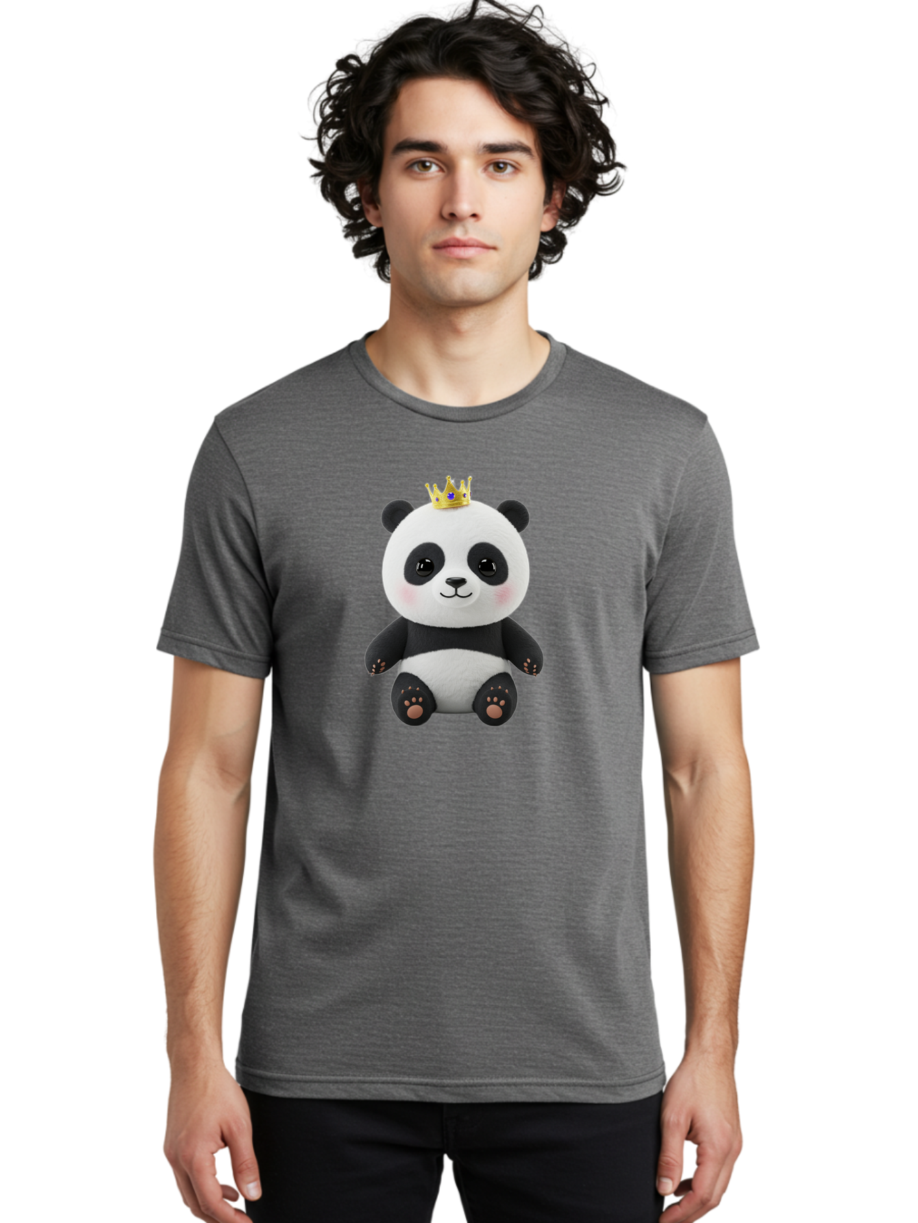 Panda-With-Crown-1 Men'S Graphic Tee, 100% Cotton, Comfortable Casual Summer Wear, Machine Washable, Cute Panda Bear, Plush Toy, Crown On Head, Adorable Face, Soft Toy, Black And White Panda, Crown Jewel, Royal Treatment, Baby Panda, Bae608