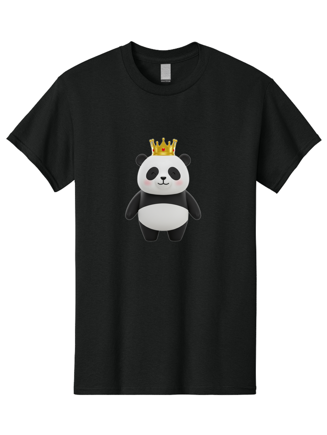 Panda-With-Crown-2 Men'S Graphic Tee, 100% Cotton, Comfortable Casual Summer Wear, Machine Washable, Cute Panda, Cartoon Panda, Panda Bear, Gold Crown, Royal Treatment, Kawaii Style, Adorable Animal, Smiling Face, Black And White Fur, Bae609