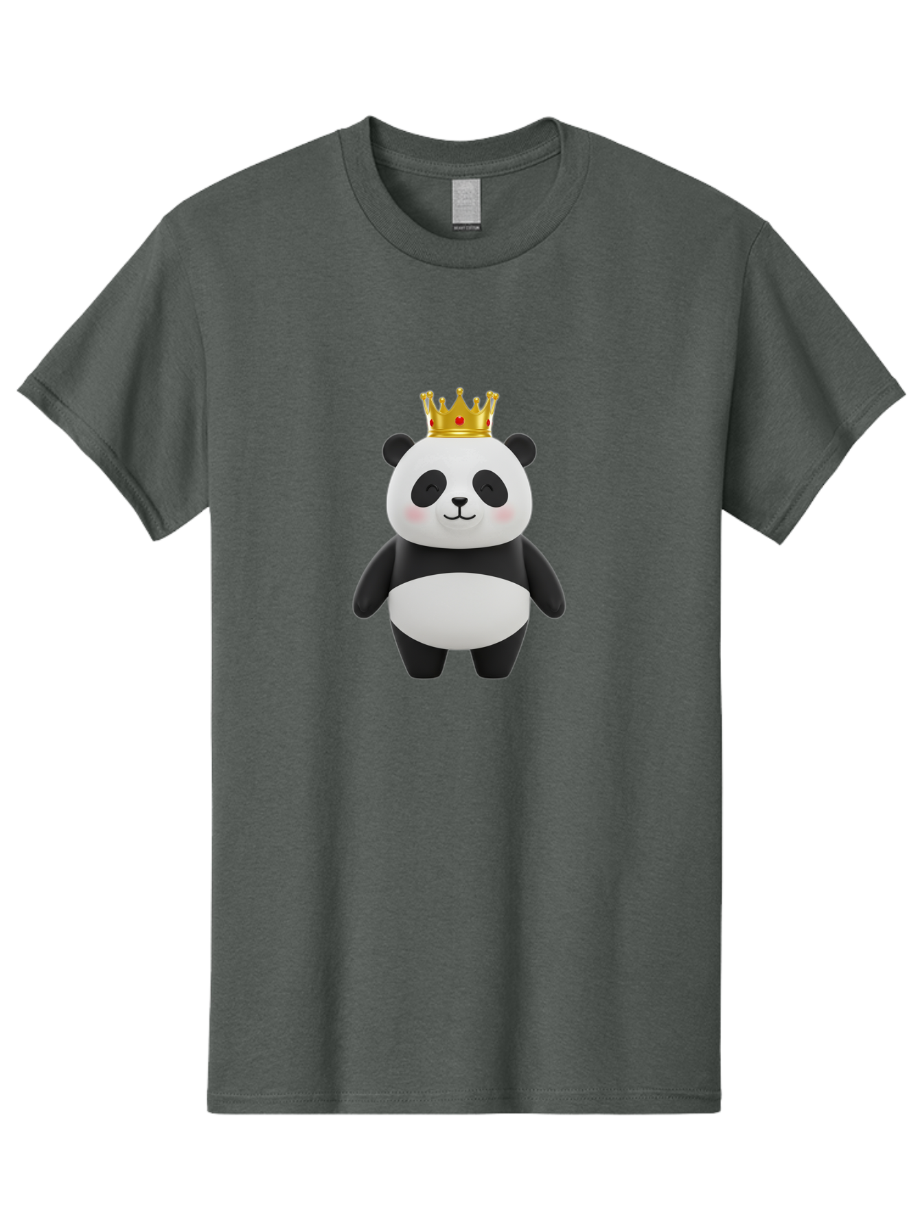 Panda-With-Crown-2 Men'S Graphic Tee, 100% Cotton, Comfortable Casual Summer Wear, Machine Washable, Cute Panda, Cartoon Panda, Panda Bear, Gold Crown, Royal Treatment, Kawaii Style, Adorable Animal, Smiling Face, Black And White Fur, Bae609