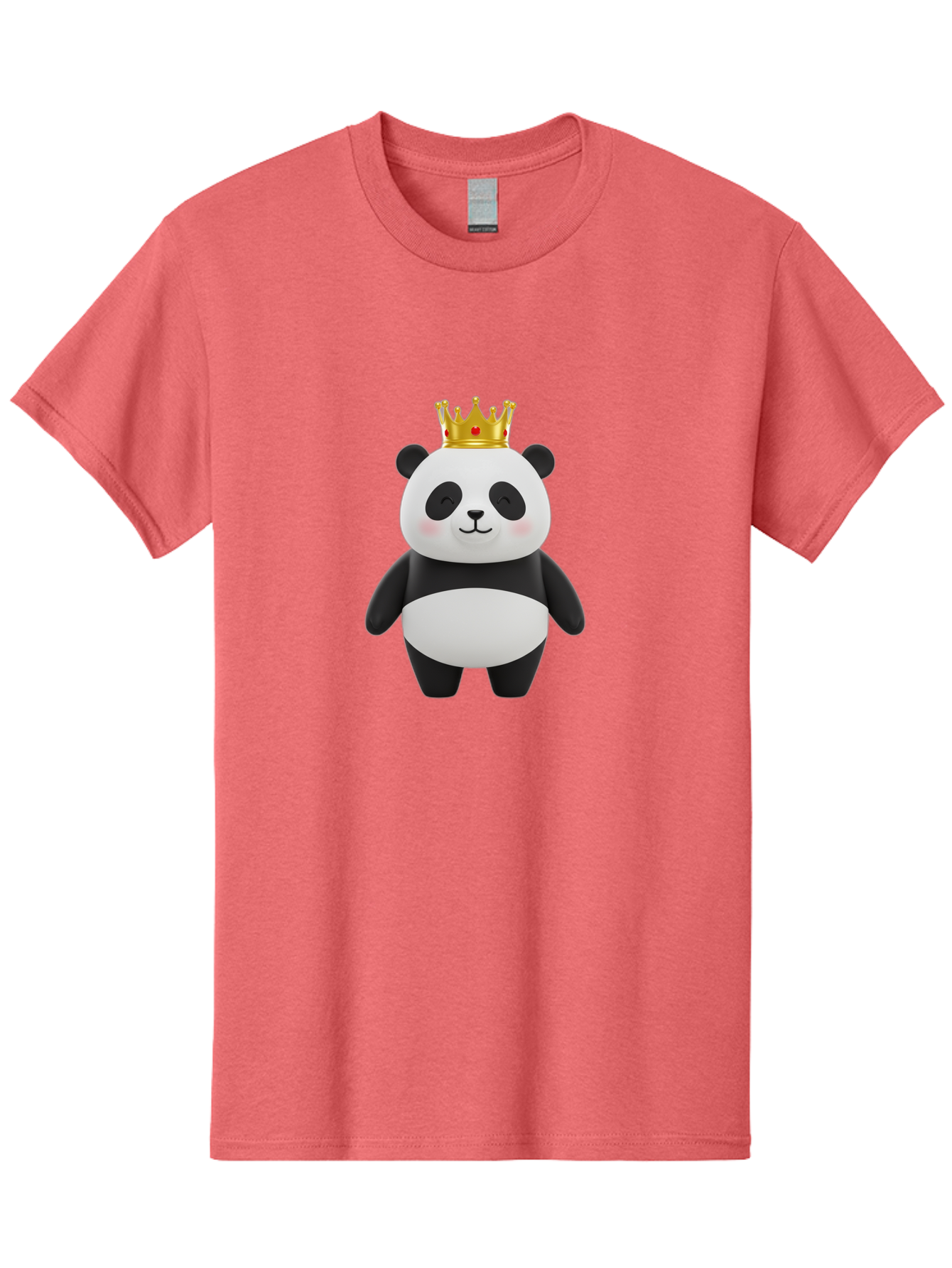 Panda-With-Crown-2 Men'S Graphic Tee, 100% Cotton, Comfortable Casual Summer Wear, Machine Washable, Cute Panda, Cartoon Panda, Panda Bear, Gold Crown, Royal Treatment, Kawaii Style, Adorable Animal, Smiling Face, Black And White Fur, Bae609