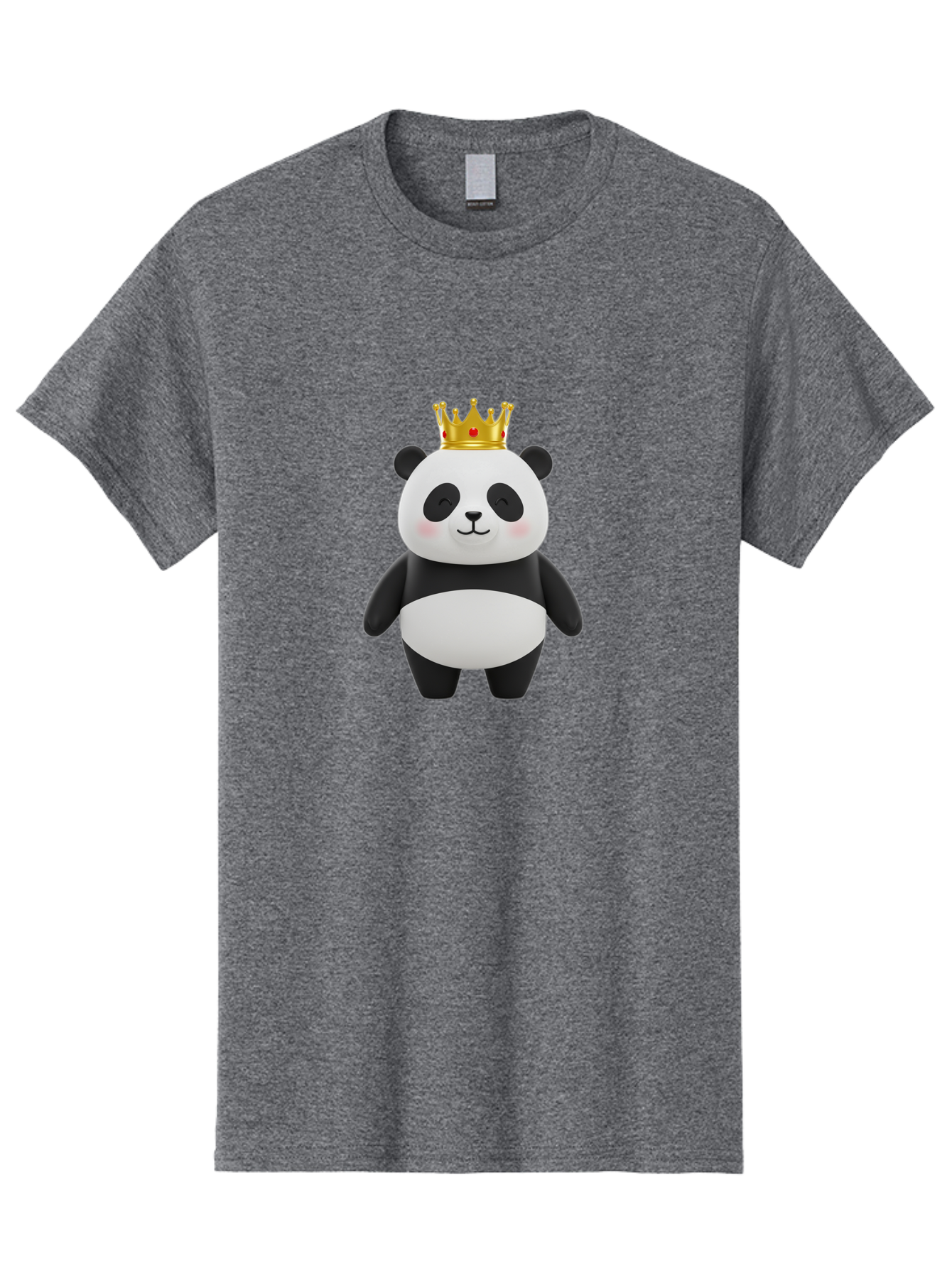 Panda-With-Crown-2 Men'S Graphic Tee, 100% Cotton, Comfortable Casual Summer Wear, Machine Washable, Cute Panda, Cartoon Panda, Panda Bear, Gold Crown, Royal Treatment, Kawaii Style, Adorable Animal, Smiling Face, Black And White Fur, Bae609