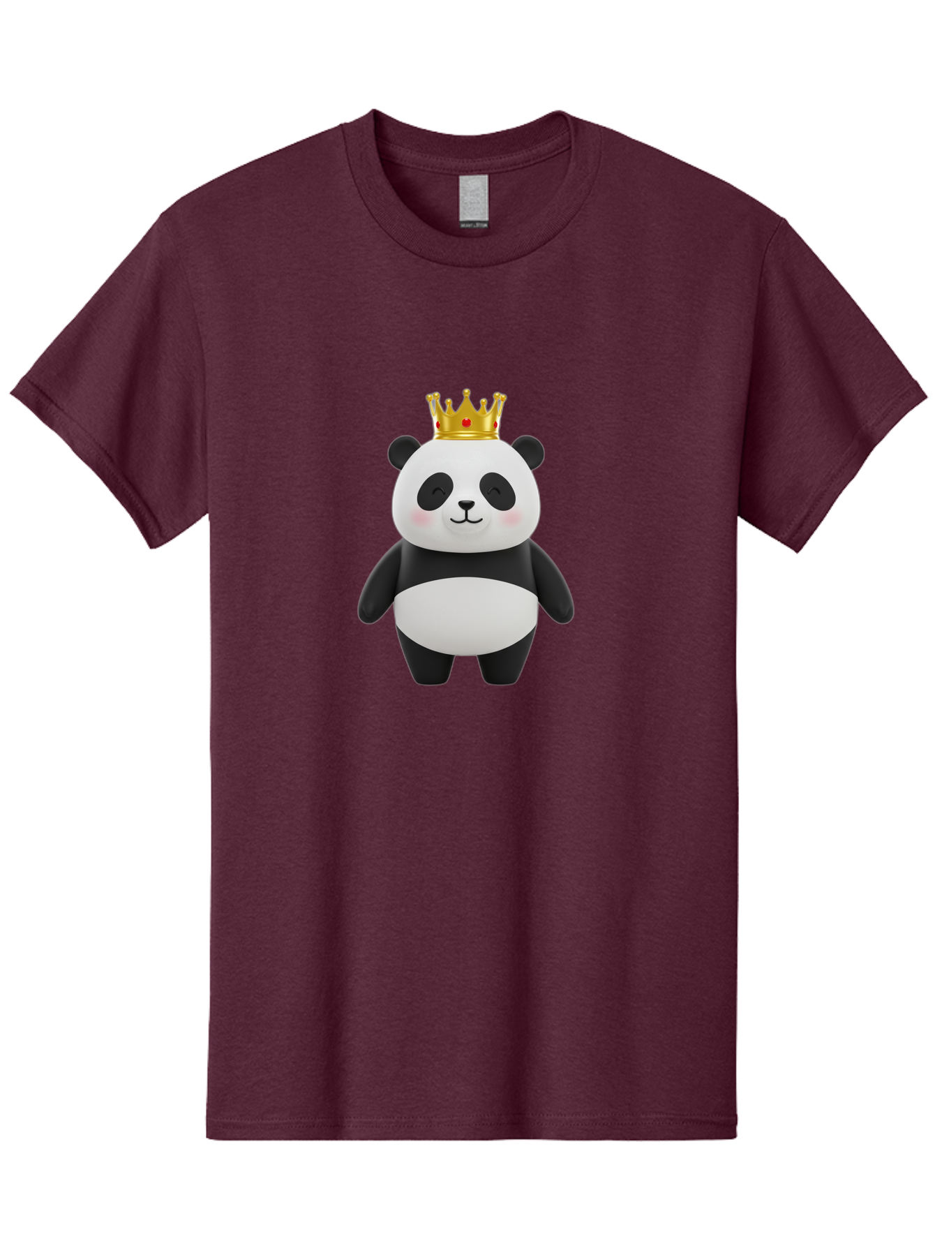 Panda-With-Crown-2 Men'S Graphic Tee, 100% Cotton, Comfortable Casual Summer Wear, Machine Washable, Cute Panda, Cartoon Panda, Panda Bear, Gold Crown, Royal Treatment, Kawaii Style, Adorable Animal, Smiling Face, Black And White Fur, Bae609