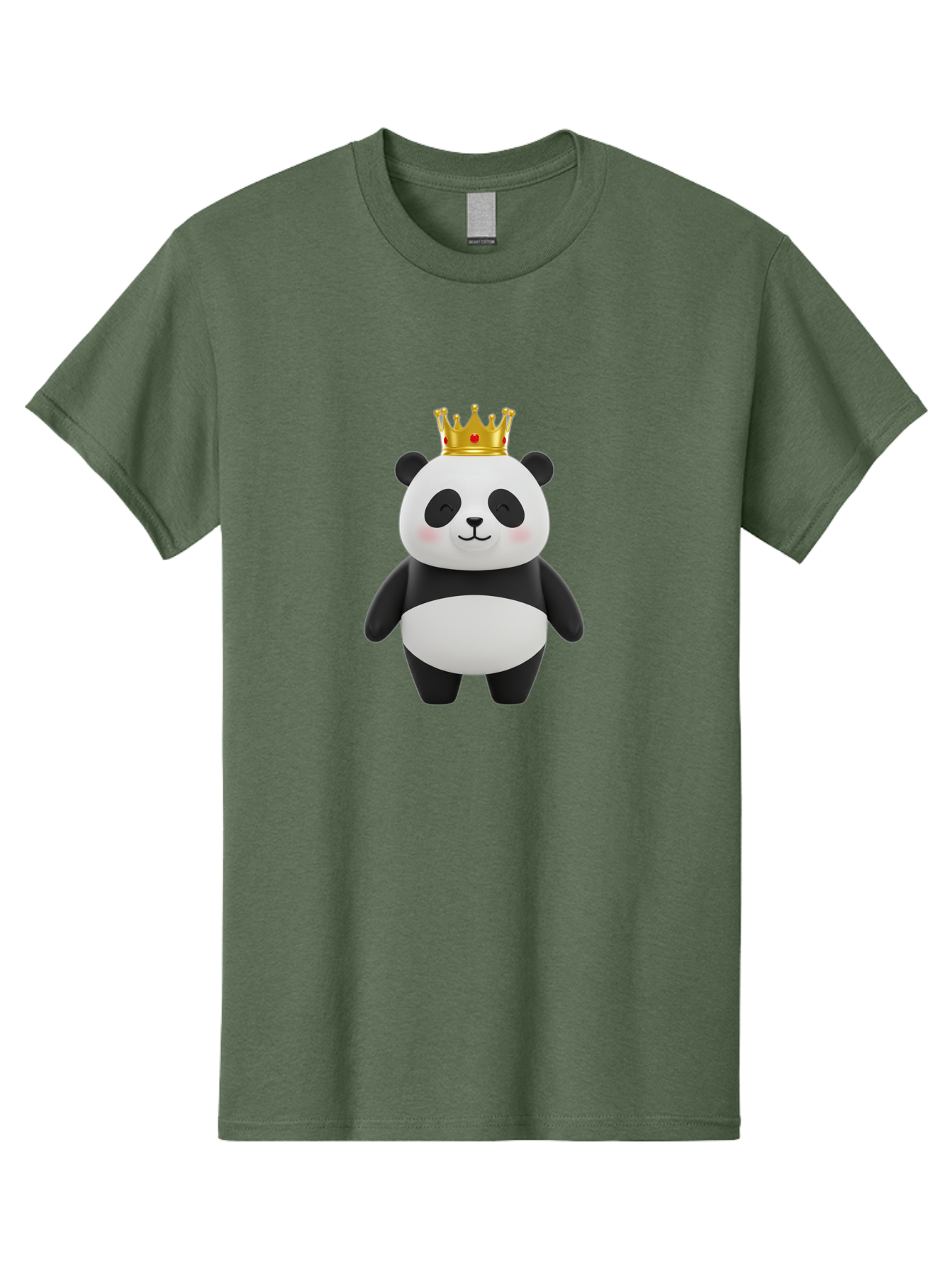 Panda-With-Crown-2 Men'S Graphic Tee, 100% Cotton, Comfortable Casual Summer Wear, Machine Washable, Cute Panda, Cartoon Panda, Panda Bear, Gold Crown, Royal Treatment, Kawaii Style, Adorable Animal, Smiling Face, Black And White Fur, Bae609