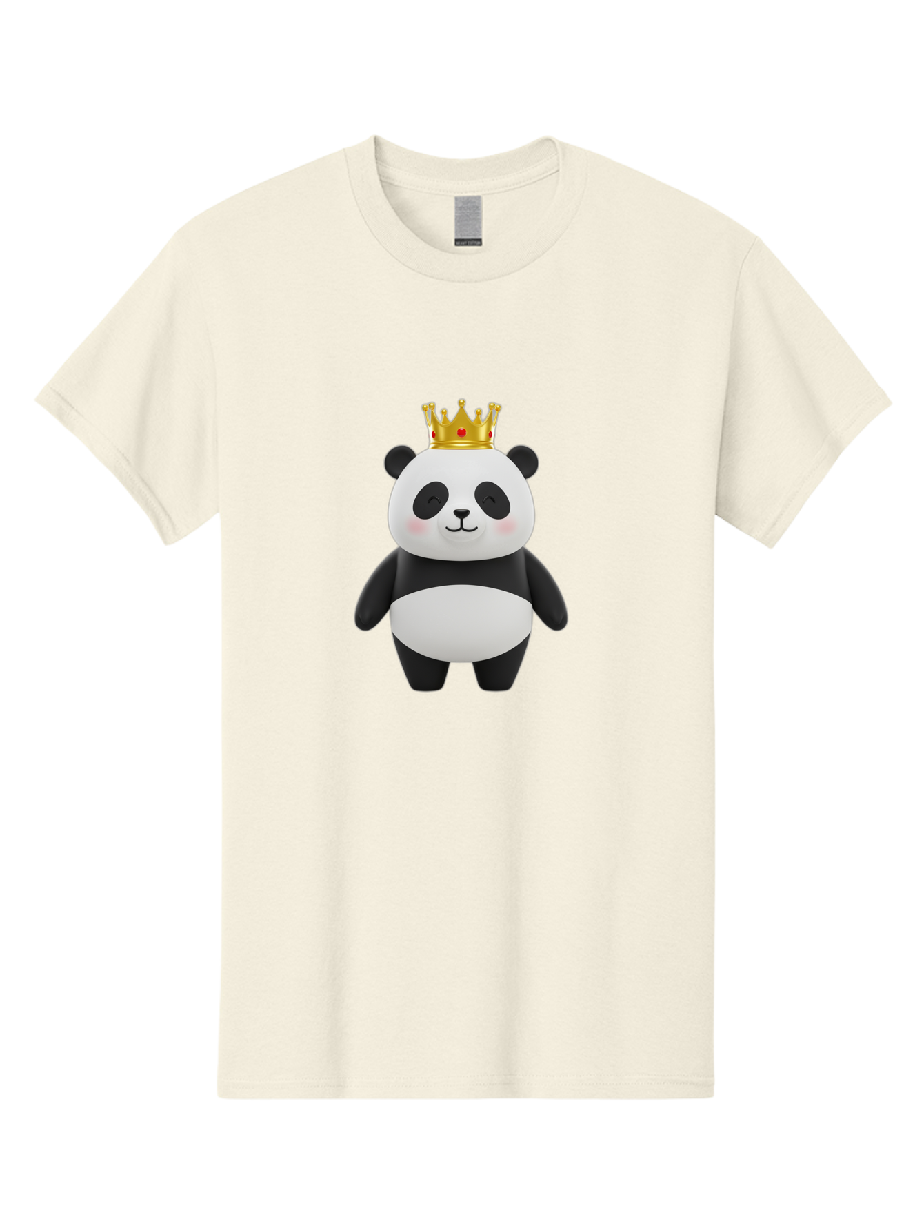Panda-With-Crown-2 Men'S Graphic Tee, 100% Cotton, Comfortable Casual Summer Wear, Machine Washable, Cute Panda, Cartoon Panda, Panda Bear, Gold Crown, Royal Treatment, Kawaii Style, Adorable Animal, Smiling Face, Black And White Fur, Bae609