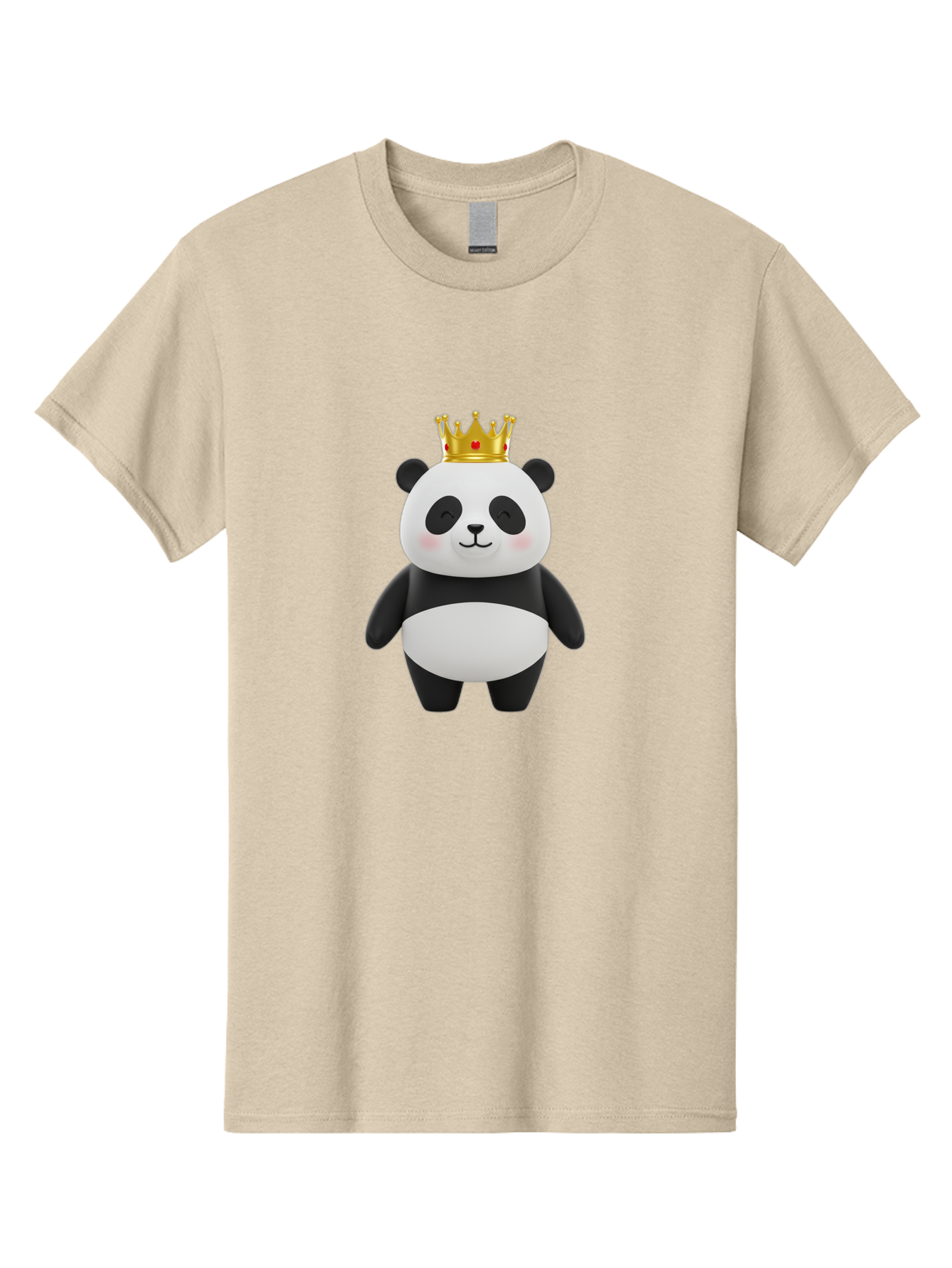 Panda-With-Crown-2 Men'S Graphic Tee, 100% Cotton, Comfortable Casual Summer Wear, Machine Washable, Cute Panda, Cartoon Panda, Panda Bear, Gold Crown, Royal Treatment, Kawaii Style, Adorable Animal, Smiling Face, Black And White Fur, Bae609
