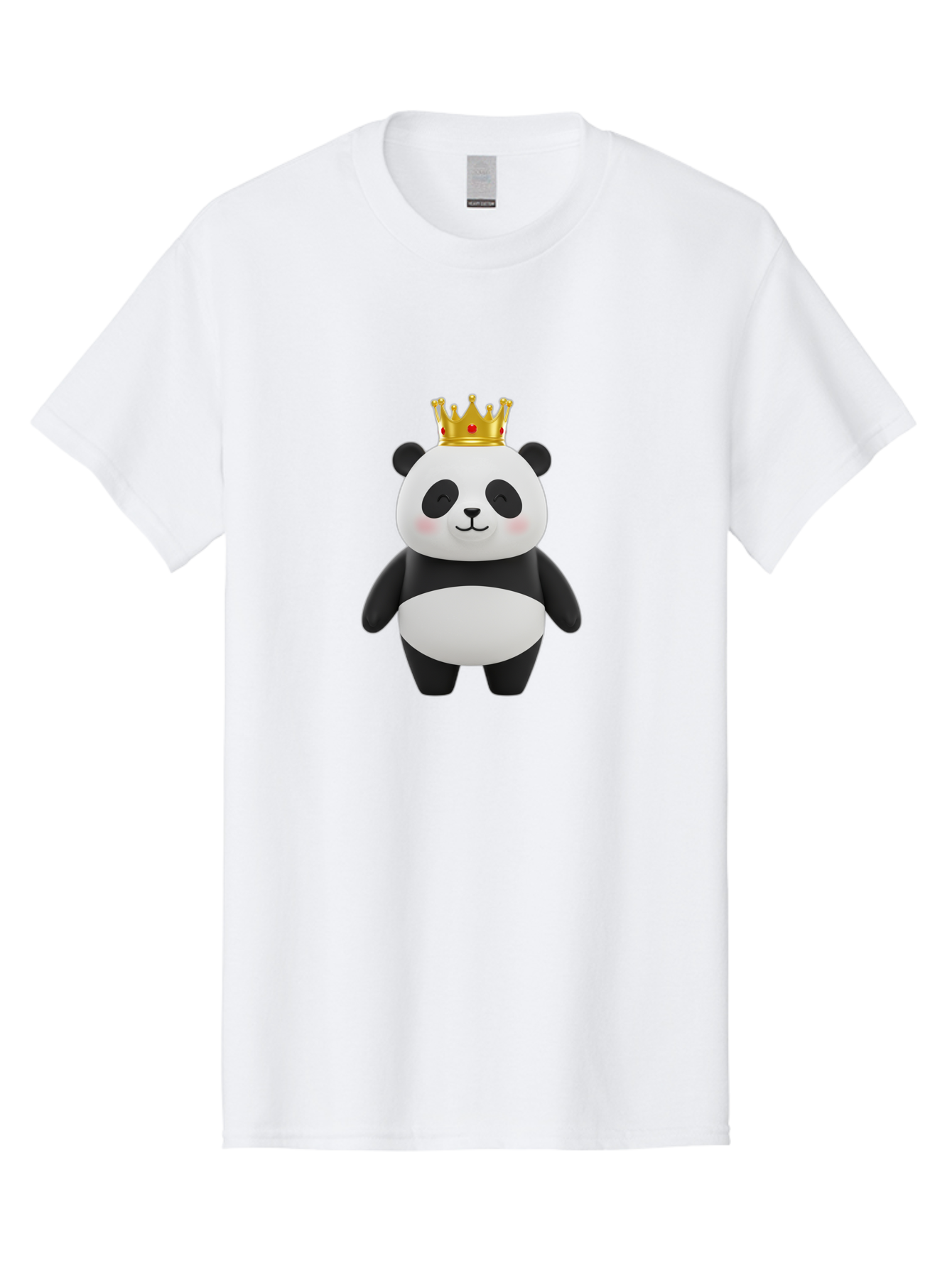 Panda-With-Crown-2 Men'S Graphic Tee, 100% Cotton, Comfortable Casual Summer Wear, Machine Washable, Cute Panda, Cartoon Panda, Panda Bear, Gold Crown, Royal Treatment, Kawaii Style, Adorable Animal, Smiling Face, Black And White Fur, Bae609