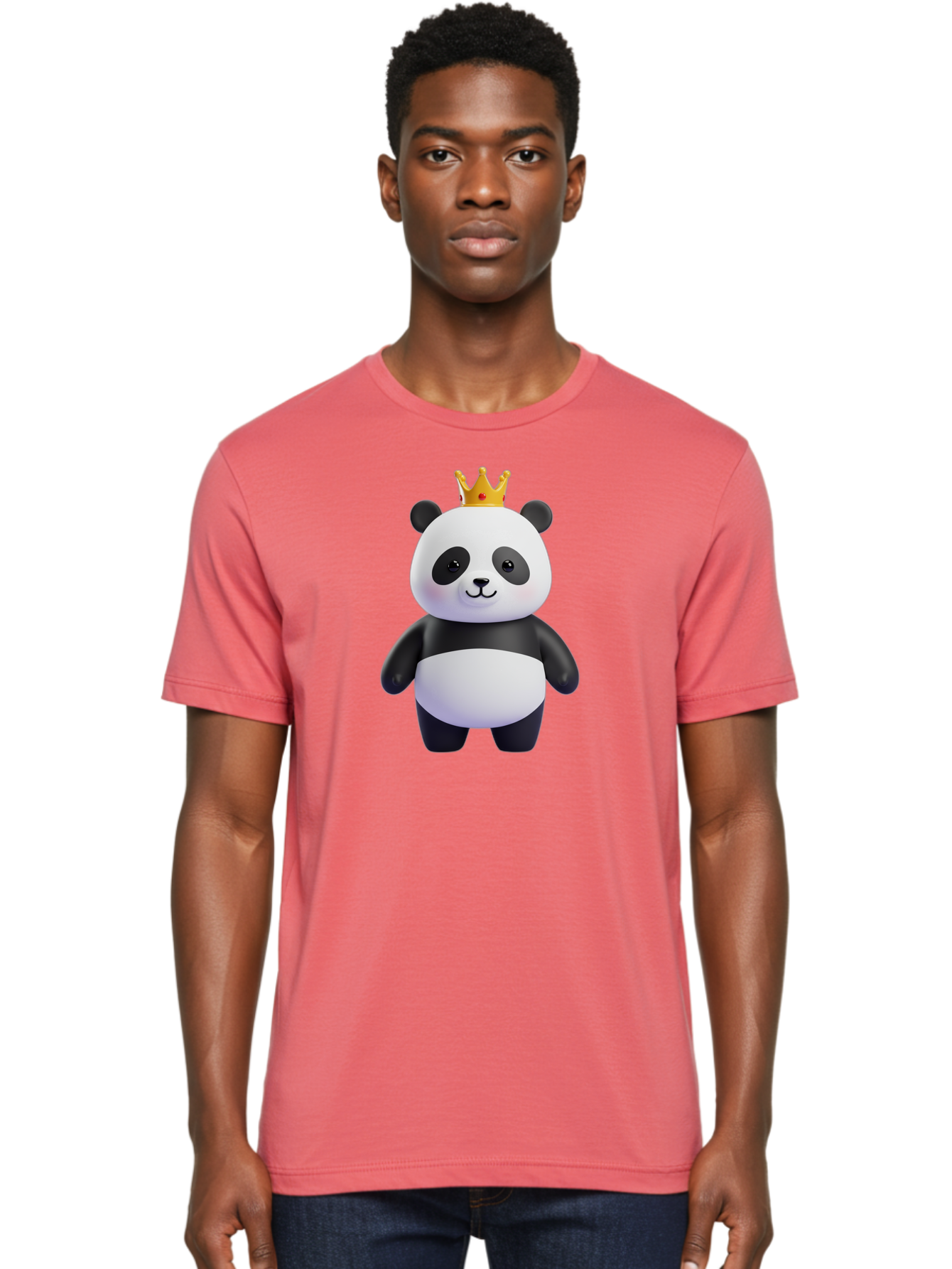 Panda-With-Crown-3 Men'S Graphic Tee, 100% Cotton, Comfortable Casual Summer Wear, Machine Washable, Cartoon Panda Bear, Cute Illustration, Panda With Crown, Golden Crown, Kawaii Character, Adorable Animal, Black And White Panda, Funny Panda, Bae610