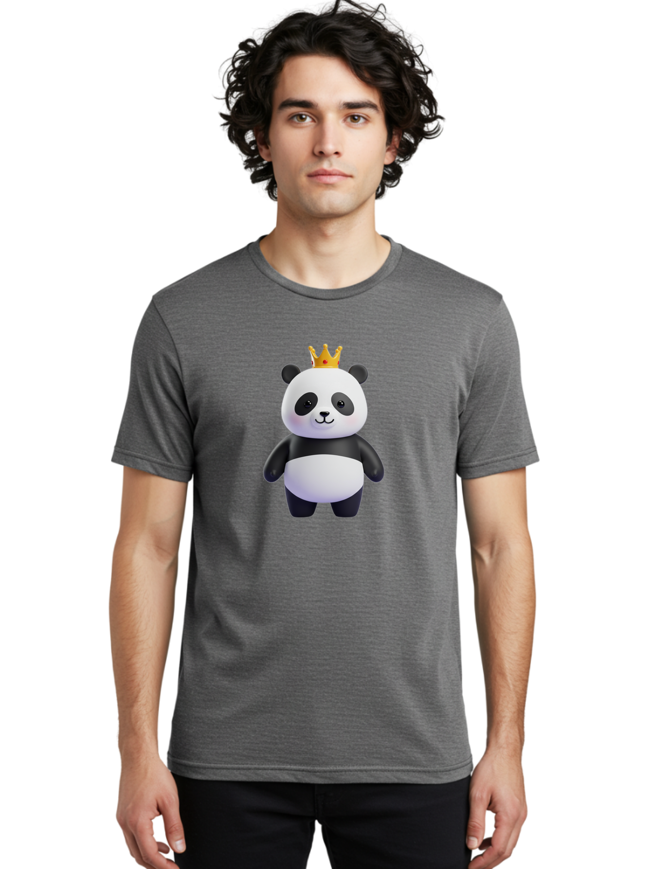 Panda-With-Crown-3 Men'S Graphic Tee, 100% Cotton, Comfortable Casual Summer Wear, Machine Washable, Cartoon Panda Bear, Cute Illustration, Panda With Crown, Golden Crown, Kawaii Character, Adorable Animal, Black And White Panda, Funny Panda, Bae610