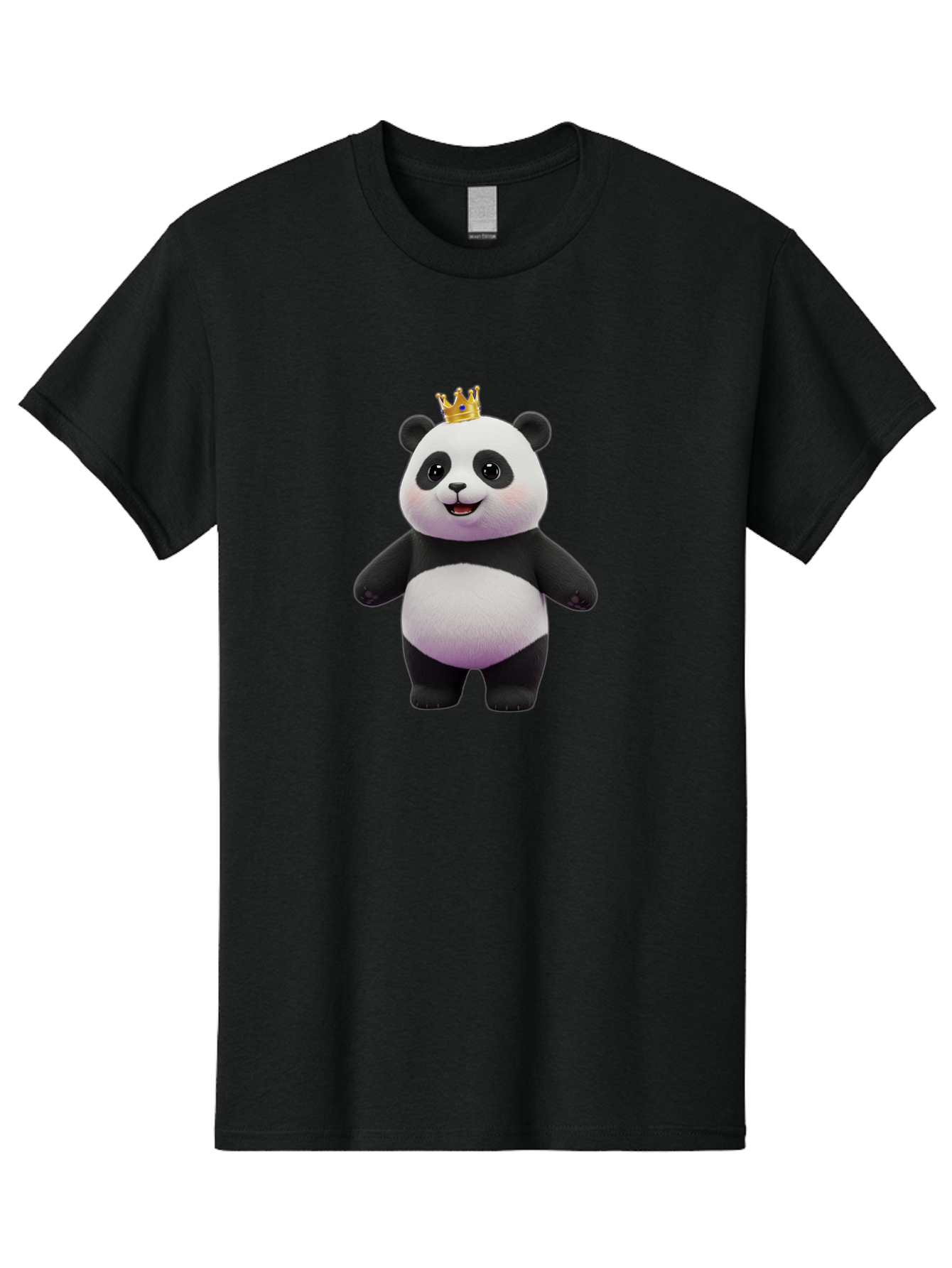 Panda-With-Crown-5 Men'S Graphic Tee, 100% Cotton, Comfortable Casual Summer Wear, Machine Washable, Cartoon Panda Bear, Cute Animal Character, Black And White Panda, Gold Crown, Regal Animal, Funny Cartoon, Adorable Creature, Bae612