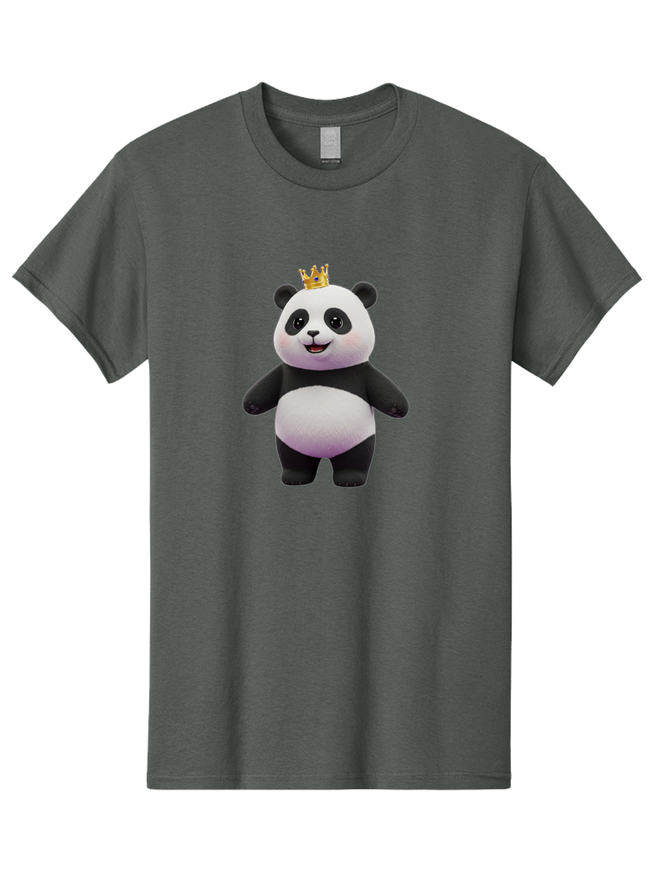 Panda-With-Crown-5 Men'S Graphic Tee, 100% Cotton, Comfortable Casual Summer Wear, Machine Washable, Cartoon Panda Bear, Cute Animal Character, Black And White Panda, Gold Crown, Regal Animal, Funny Cartoon, Adorable Creature, Bae612