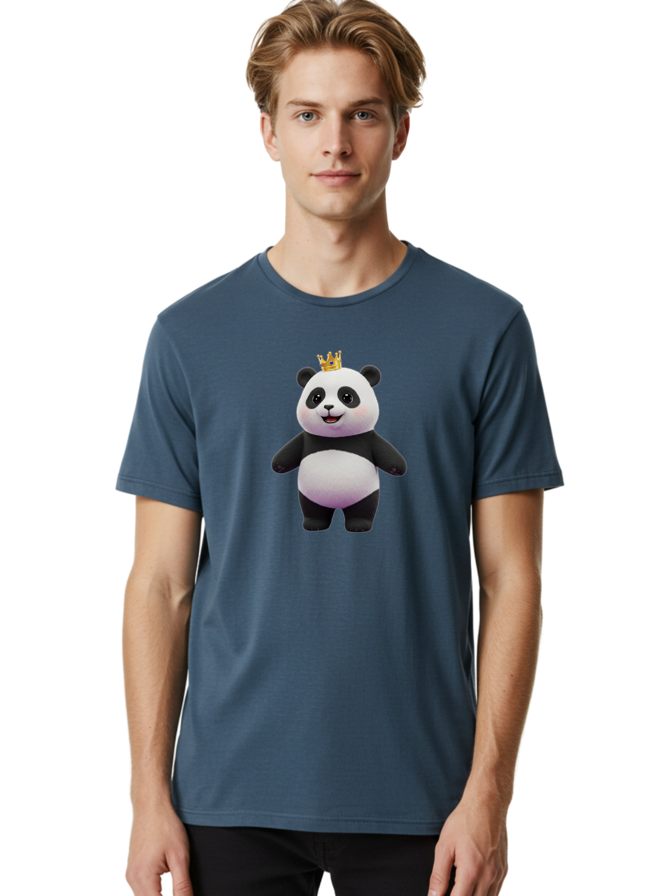 Panda-With-Crown-5 Men'S Graphic Tee, 100% Cotton, Comfortable Casual Summer Wear, Machine Washable, Cartoon Panda Bear, Cute Animal Character, Black And White Panda, Gold Crown, Regal Animal, Funny Cartoon, Adorable Creature, Bae612