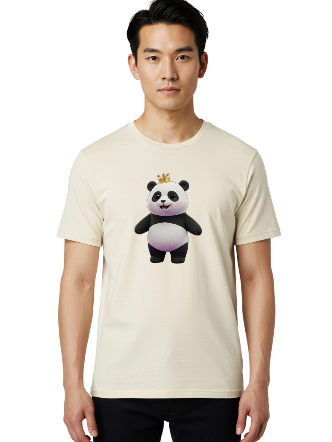 Panda-With-Crown-5 Men'S Graphic Tee, 100% Cotton, Comfortable Casual Summer Wear, Machine Washable, Cartoon Panda Bear, Cute Animal Character, Black And White Panda, Gold Crown, Regal Animal, Funny Cartoon, Adorable Creature, Bae612
