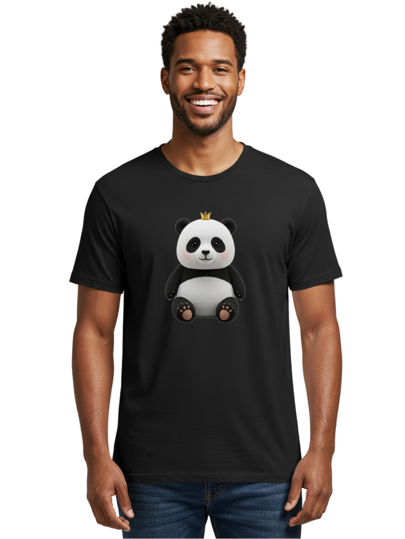 Panda-With-Crown-6 Men'S Graphic Tee, 100% Cotton, Comfortable Casual Summer Wear, Machine Washable, Cute Panda Bear, Cartoon Panda, Panda With Crown, Royal Panda, Adorable Animal, Stuffed Panda, Kawaii Panda, Plush Toy, Fluffy Panda, Bae613