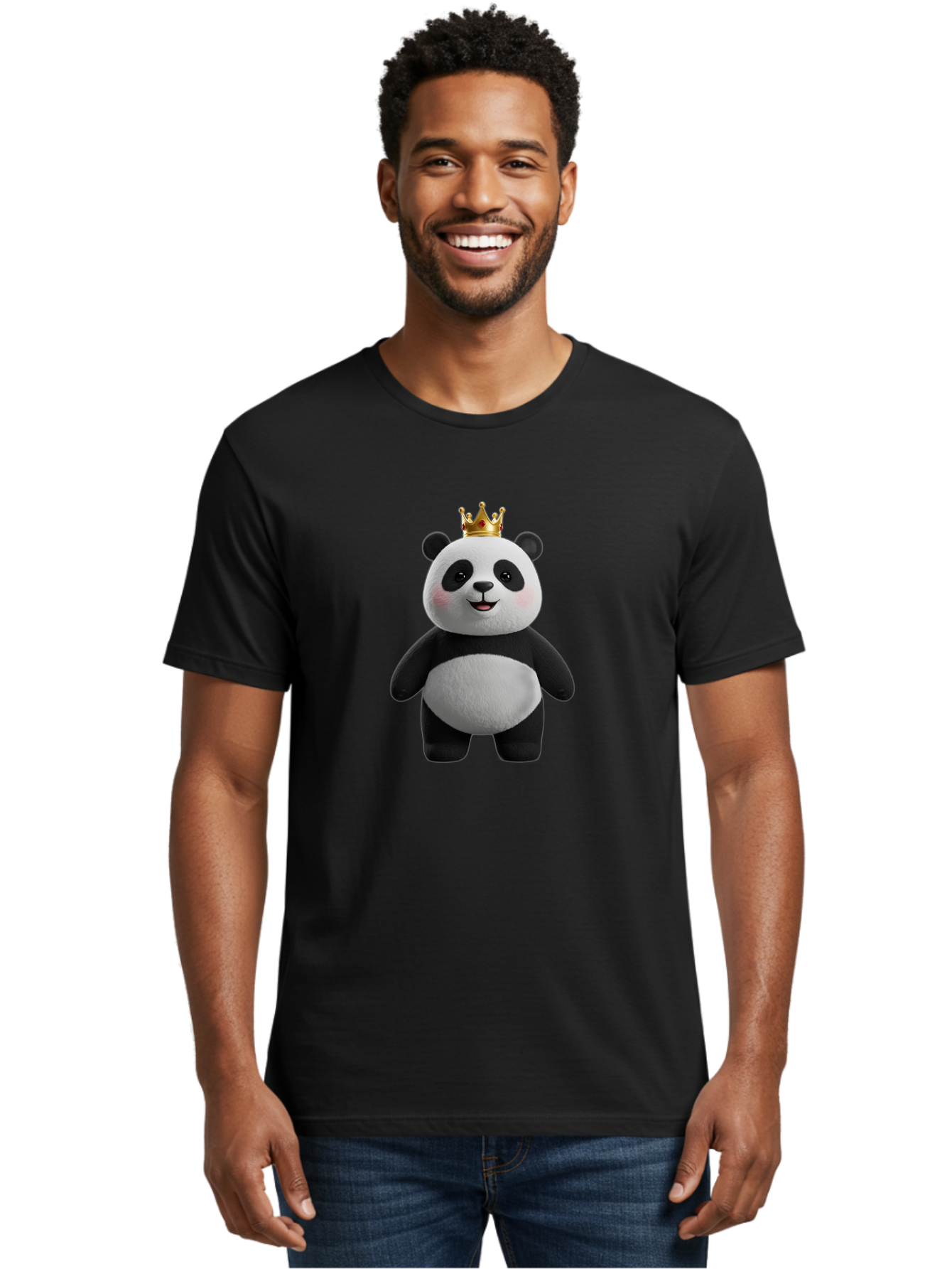 Panda-With-Crown-7 Men'S Graphic Tee, 100% Cotton, Comfortable Casual Summer Wear, Machine Washable, Cartoon Panda, Cute Animal, Panda Bear, Crown On Head, Regal Animal, Adorable Creature, Funny Character, Digital Art, Illustration, Bae614