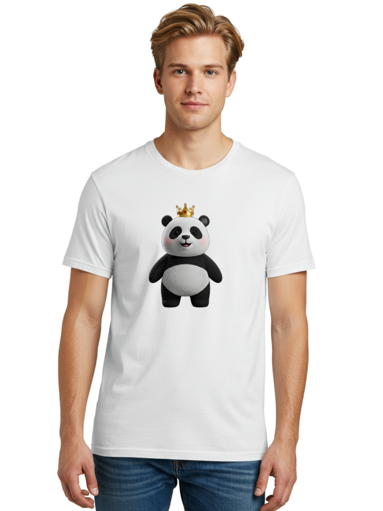 Panda-With-Crown-7 Men'S Graphic Tee, 100% Cotton, Comfortable Casual Summer Wear, Machine Washable, Cartoon Panda, Cute Animal, Panda Bear, Crown On Head, Regal Animal, Adorable Creature, Funny Character, Digital Art, Illustration, Bae614