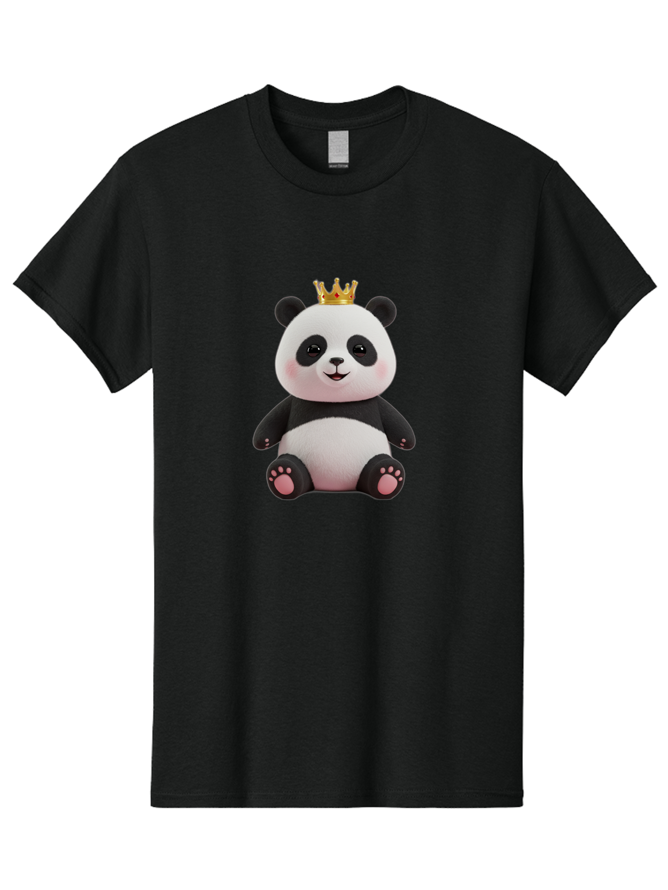 Panda-With-Crown-8 Men'S Graphic Tee, 100% Cotton, Comfortable Casual Summer Wear, Machine Washable, Cute Panda Bear, Plush Toy, Cartoon Character, Royal Crown, Black And White Fur, Smiling Face, Adorable Expression, Kawaii Style, Funny Animal Bae615