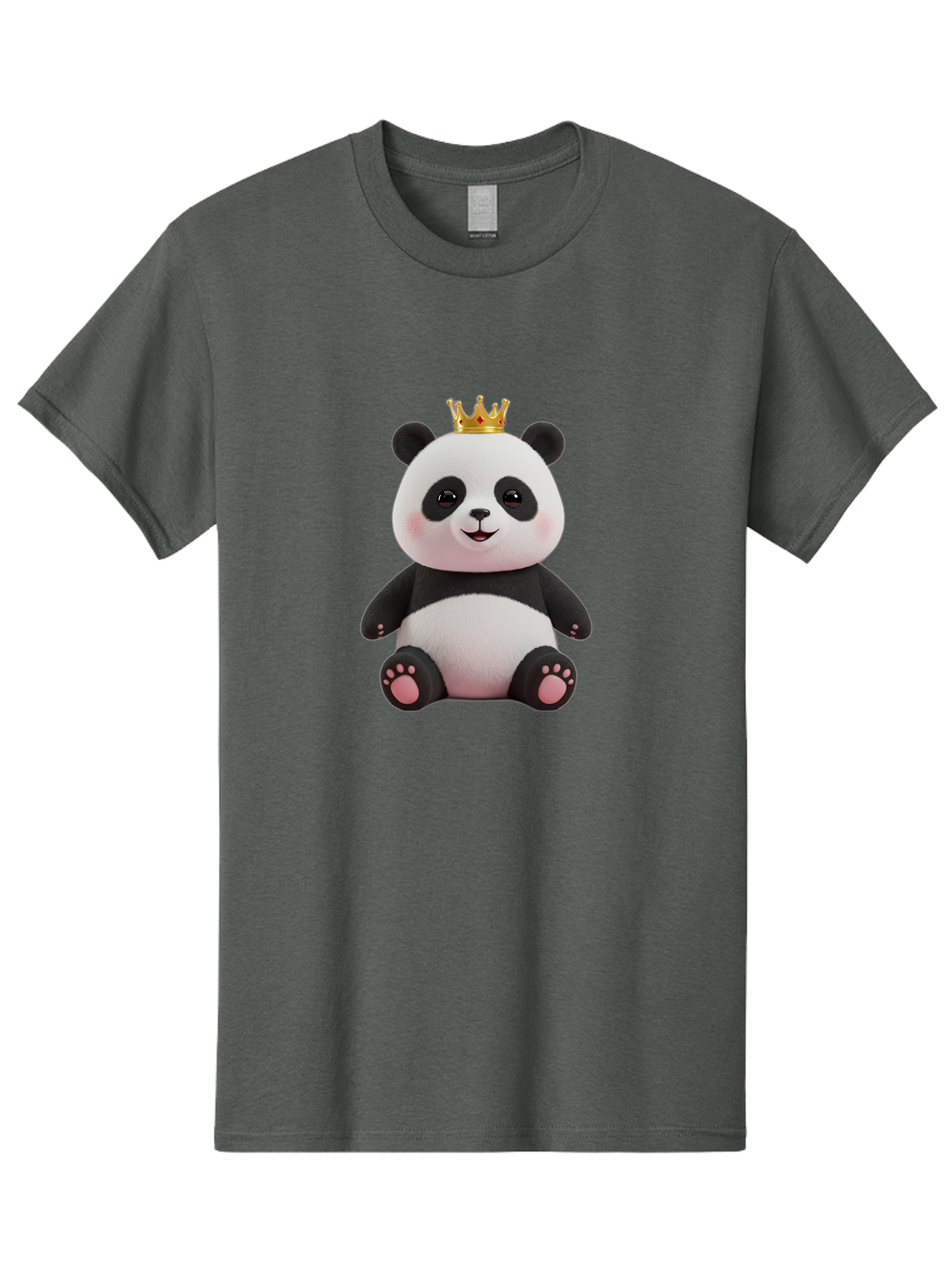 Panda-With-Crown-8 Men'S Graphic Tee, 100% Cotton, Comfortable Casual Summer Wear, Machine Washable, Cute Panda Bear, Plush Toy, Cartoon Character, Royal Crown, Black And White Fur, Smiling Face, Adorable Expression, Kawaii Style, Funny Animal Bae615