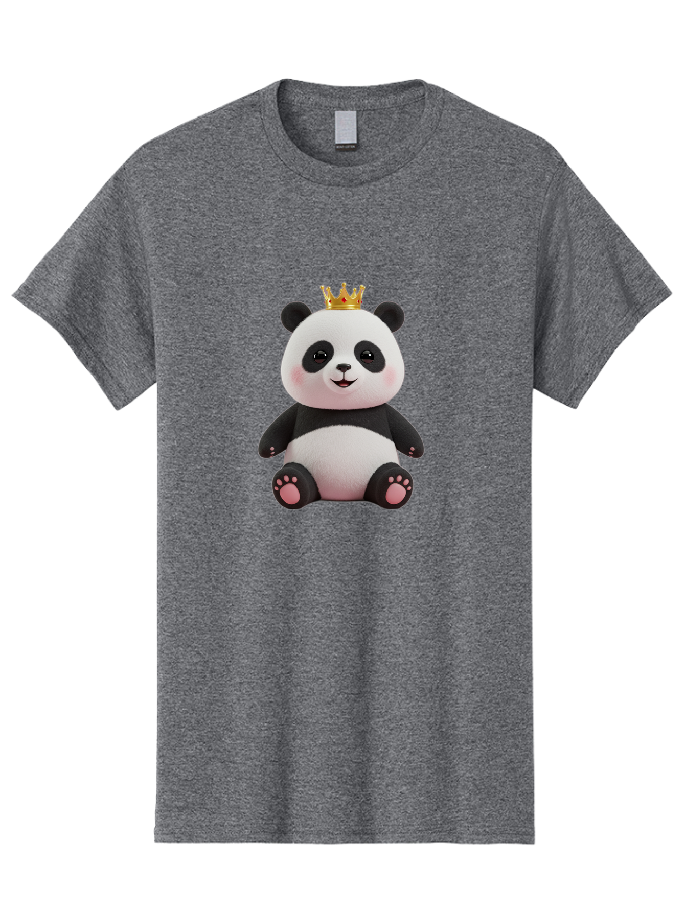 Panda-With-Crown-8 Men'S Graphic Tee, 100% Cotton, Comfortable Casual Summer Wear, Machine Washable, Cute Panda Bear, Plush Toy, Cartoon Character, Royal Crown, Black And White Fur, Smiling Face, Adorable Expression, Kawaii Style, Funny Animal Bae615