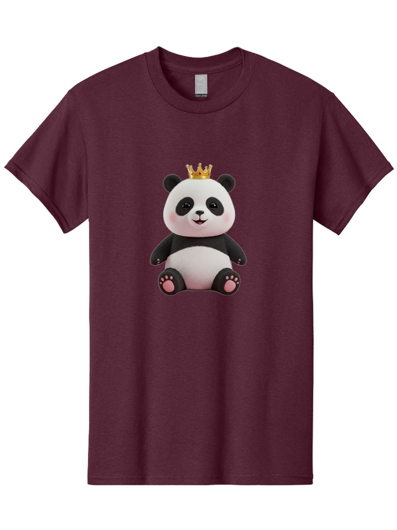 Panda-With-Crown-8 Men'S Graphic Tee, 100% Cotton, Comfortable Casual Summer Wear, Machine Washable, Cute Panda Bear, Plush Toy, Cartoon Character, Royal Crown, Black And White Fur, Smiling Face, Adorable Expression, Kawaii Style, Funny Animal Bae615