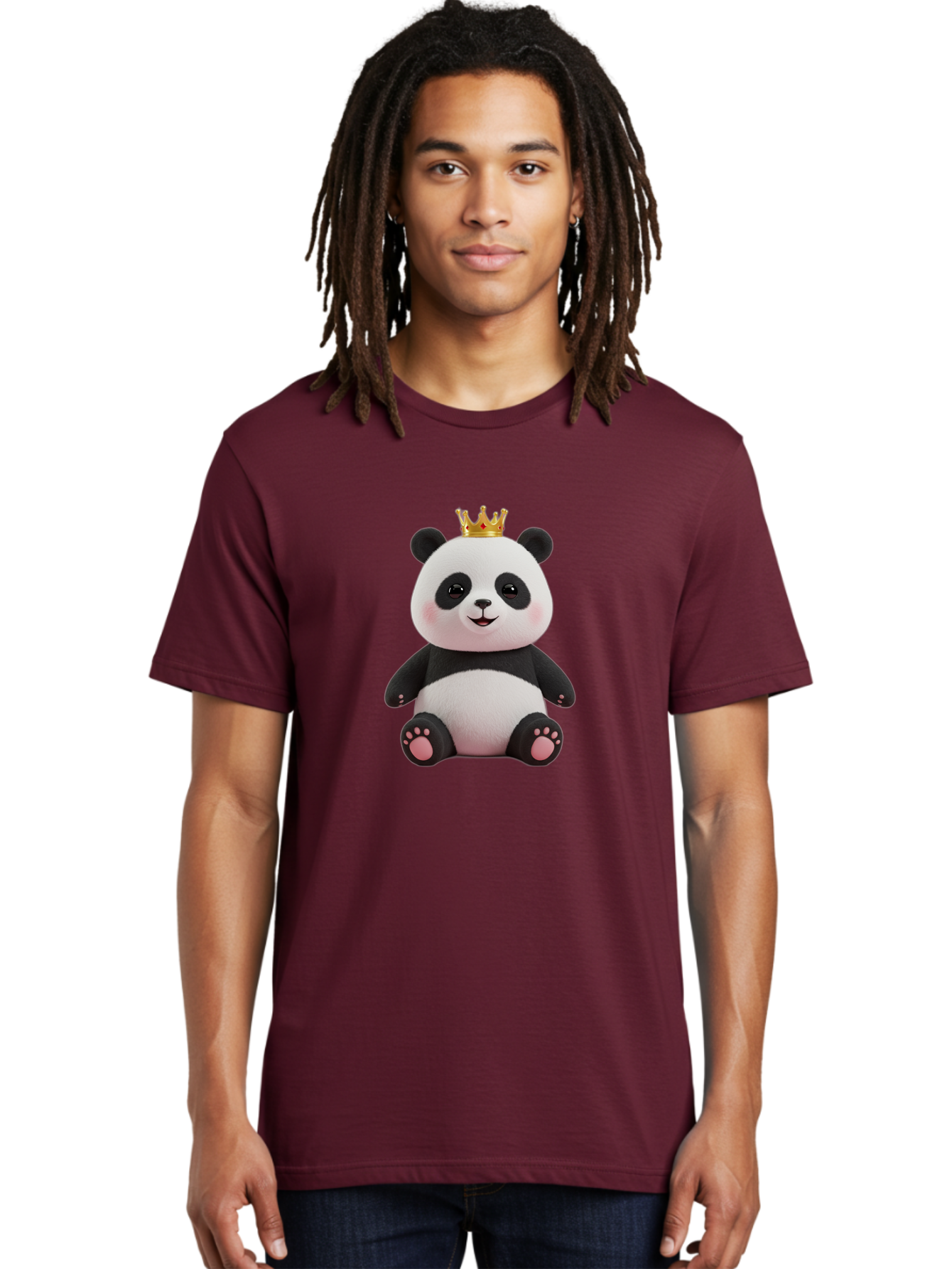 Panda-With-Crown-8 Men'S Graphic Tee, 100% Cotton, Comfortable Casual Summer Wear, Machine Washable, Cute Panda Bear, Plush Toy, Cartoon Character, Royal Crown, Black And White Fur, Smiling Face, Adorable Expression, Kawaii Style, Funny Animal Bae615