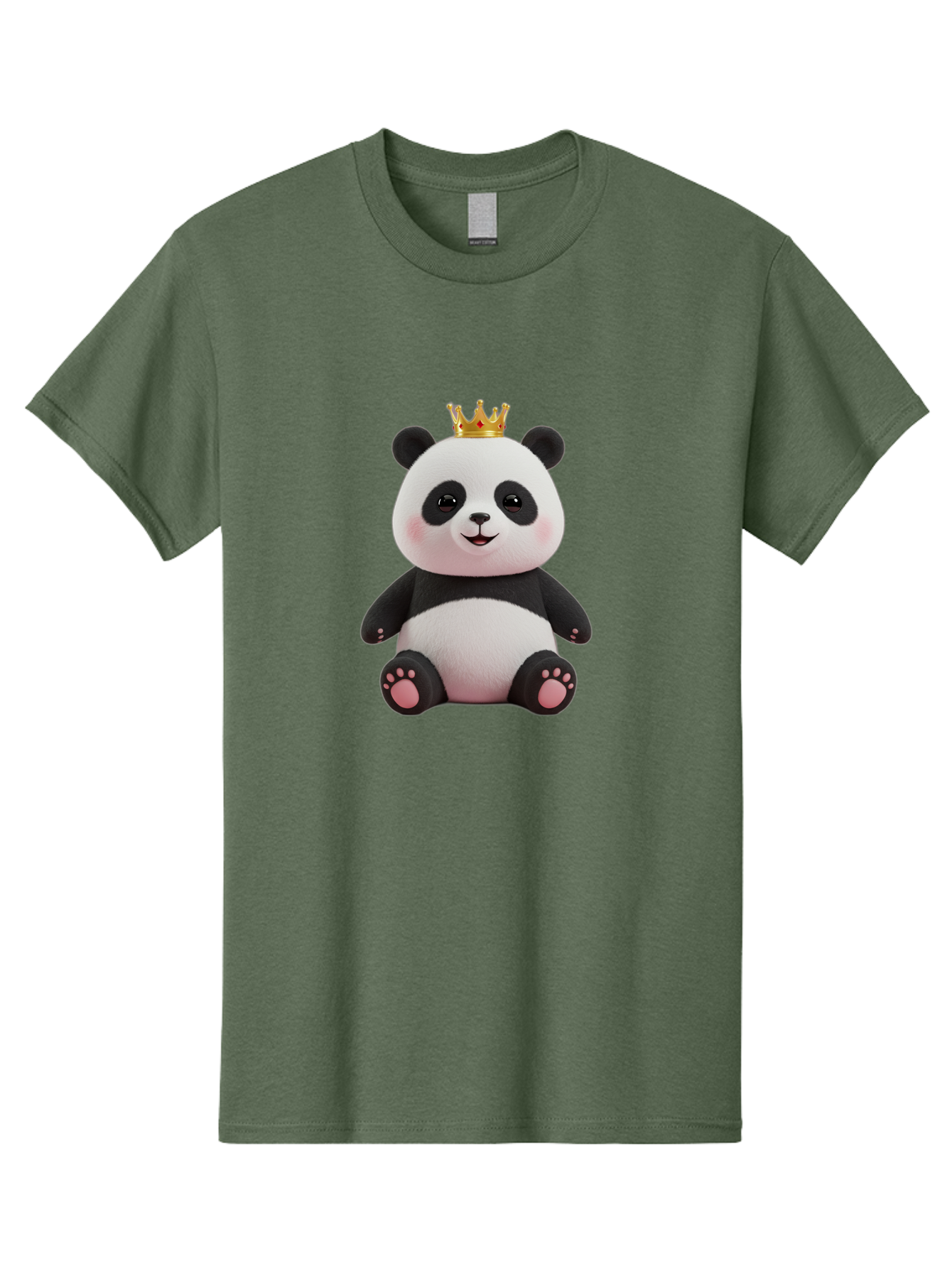 Panda-With-Crown-8 Men'S Graphic Tee, 100% Cotton, Comfortable Casual Summer Wear, Machine Washable, Cute Panda Bear, Plush Toy, Cartoon Character, Royal Crown, Black And White Fur, Smiling Face, Adorable Expression, Kawaii Style, Funny Animal Bae615