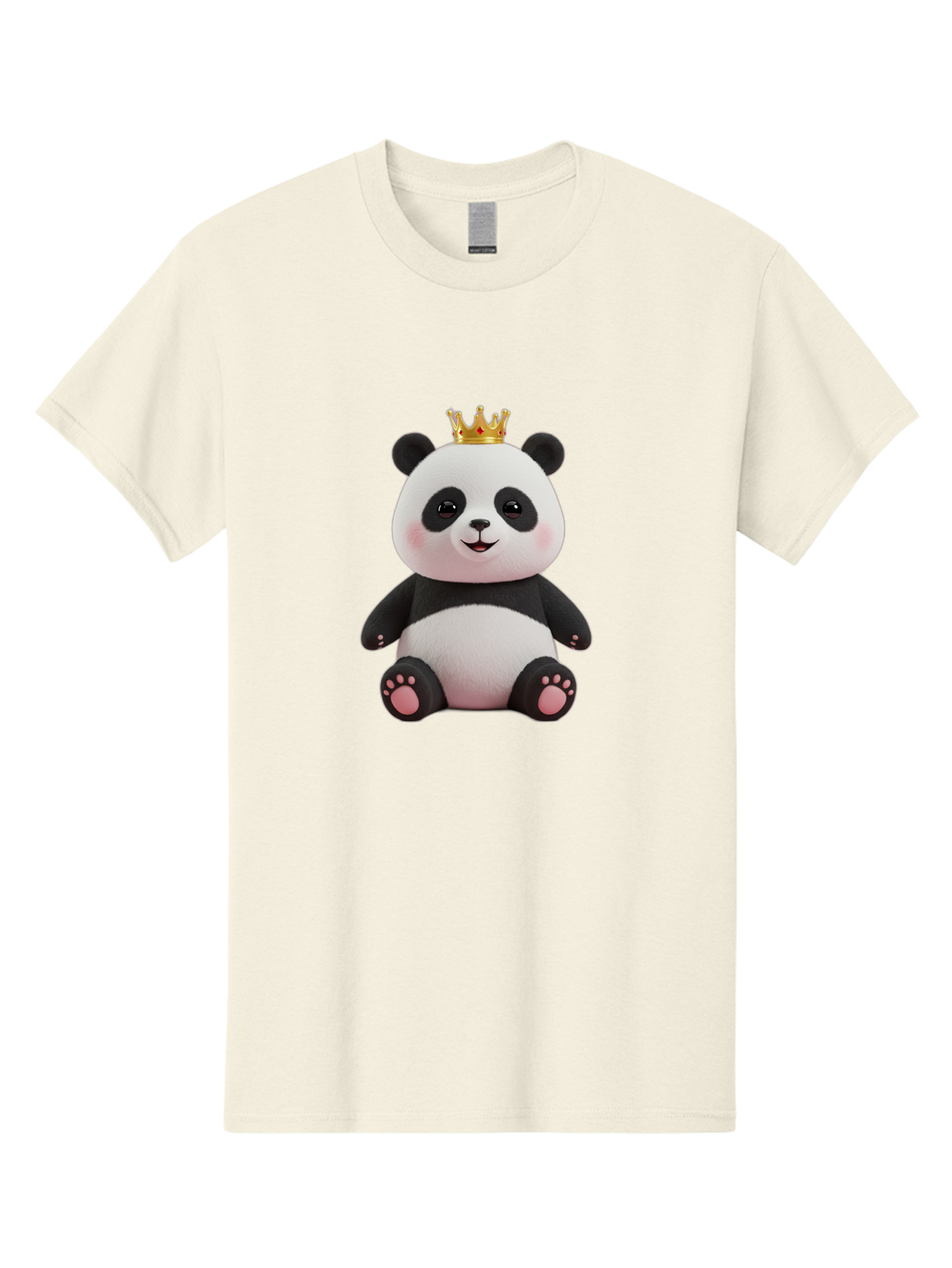 Panda-With-Crown-8 Men'S Graphic Tee, 100% Cotton, Comfortable Casual Summer Wear, Machine Washable, Cute Panda Bear, Plush Toy, Cartoon Character, Royal Crown, Black And White Fur, Smiling Face, Adorable Expression, Kawaii Style, Funny Animal Bae615
